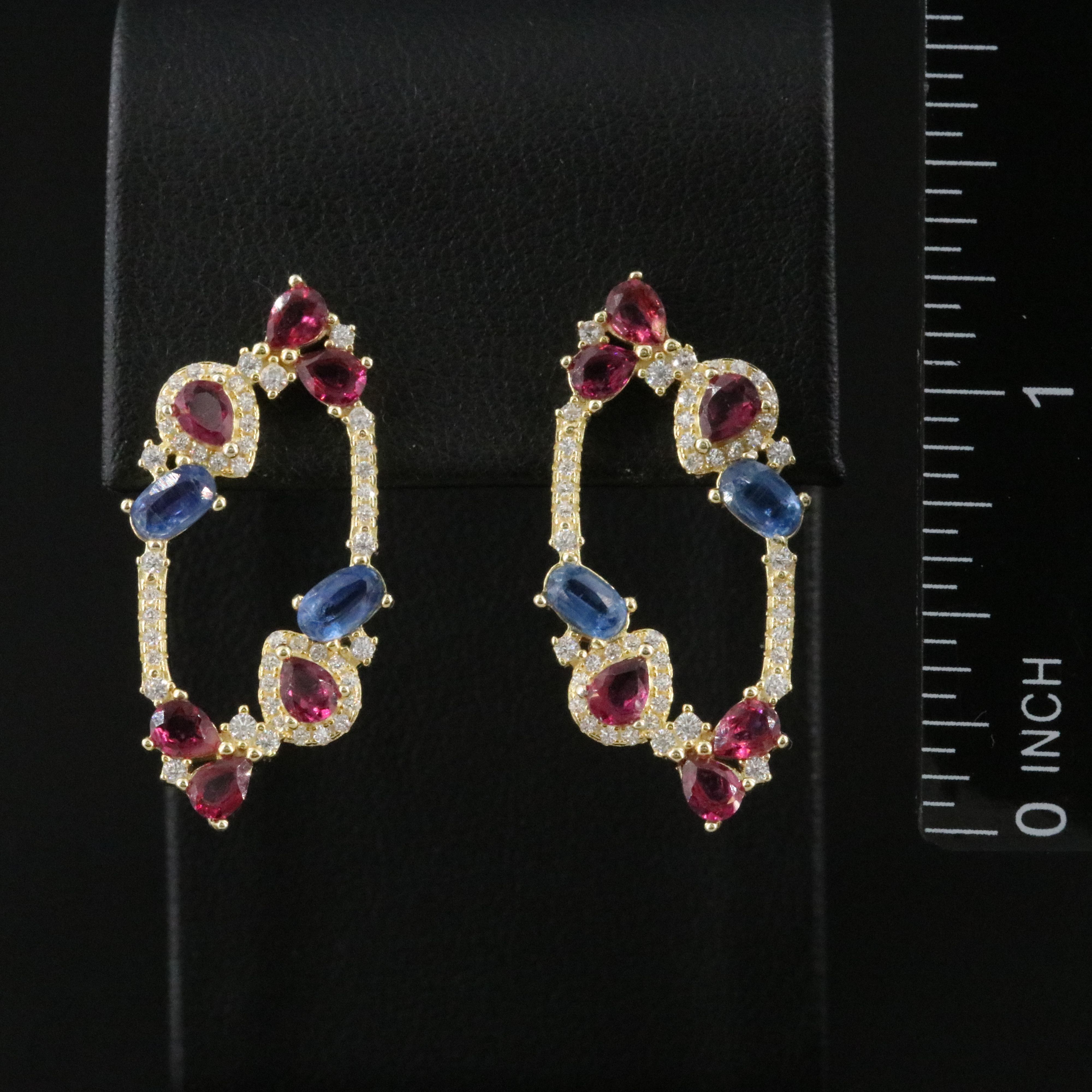 Sterling Kyanite, Rhodolite Garnet and CZ Loop Earrings