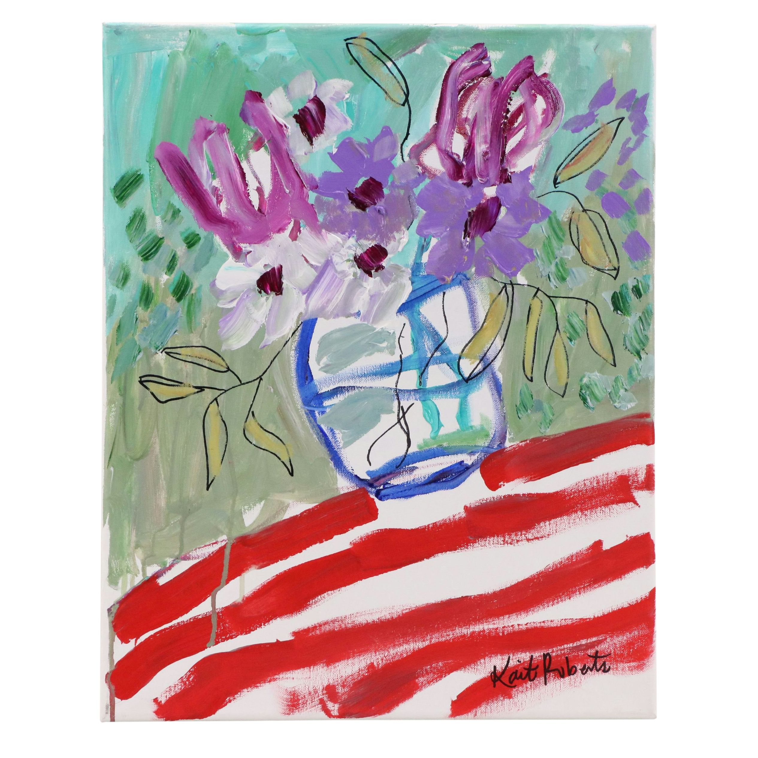 Kait Roberts Floral Acrylic Painting "Red, White and Purple," 2025