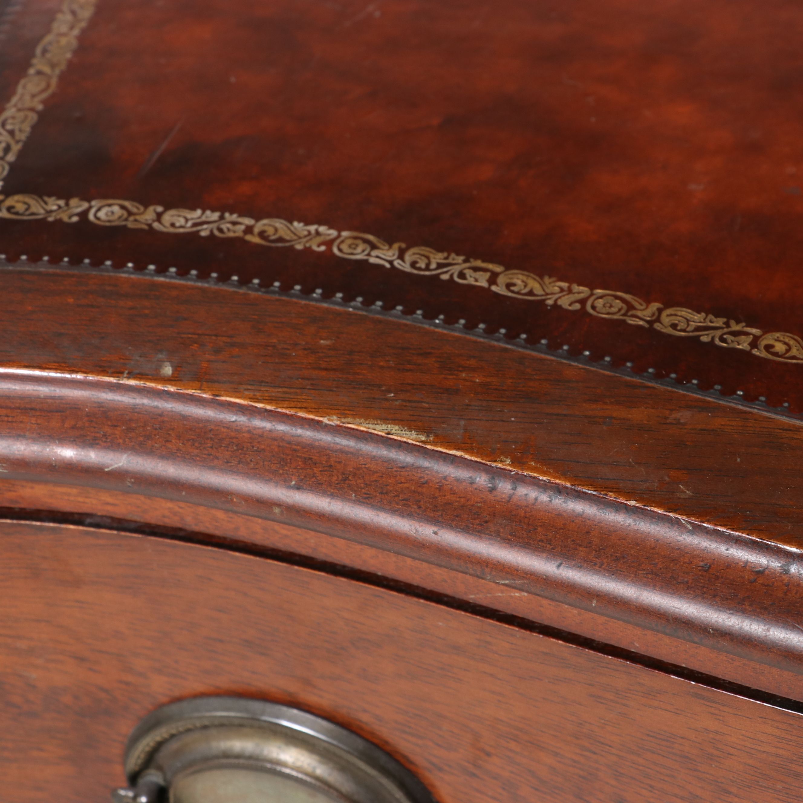 Maddox Table Co. Hepplewhite Style Mahogany Bowfront Chest with Leather Top