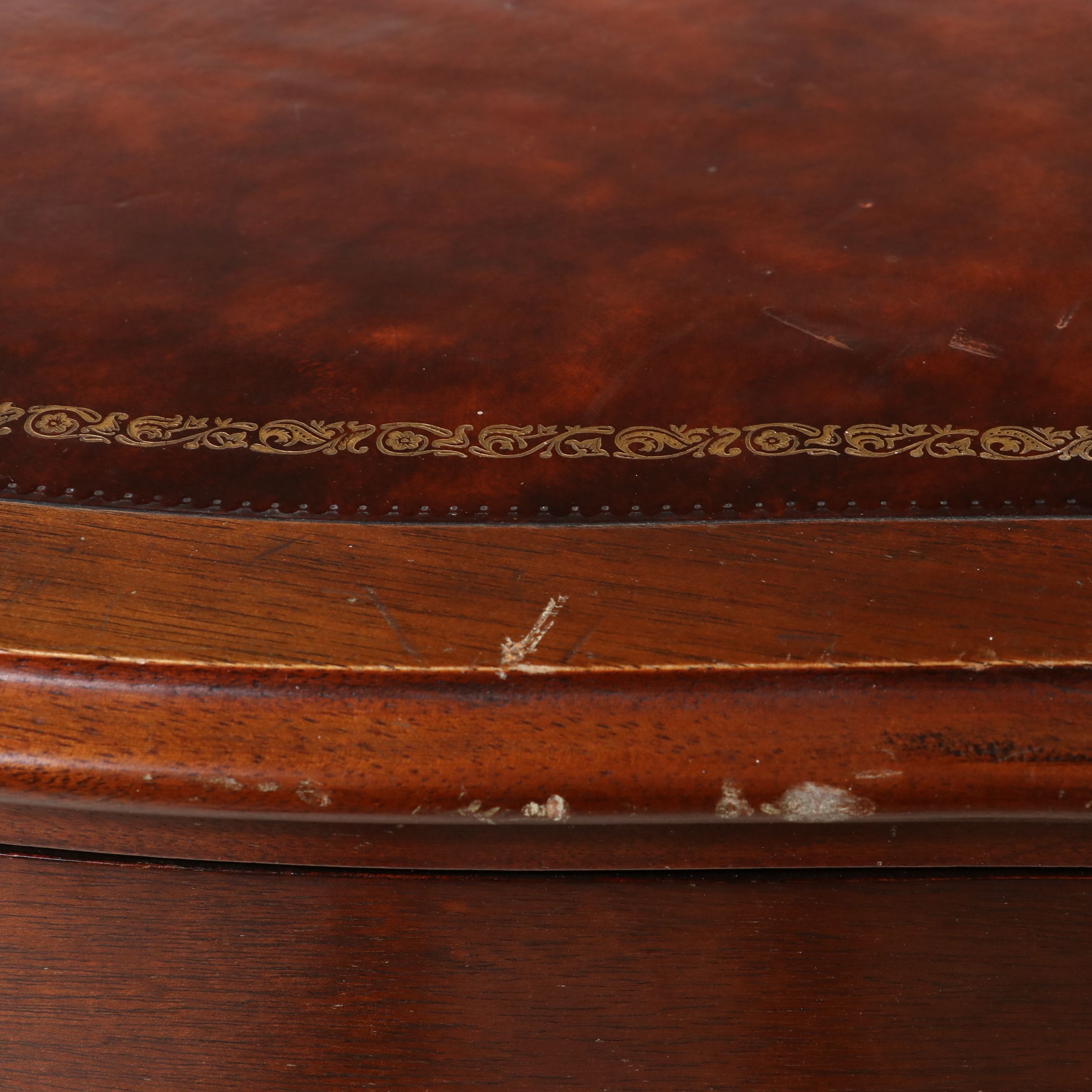 Maddox Table Co. Hepplewhite Style Mahogany Bowfront Chest with Leather Top