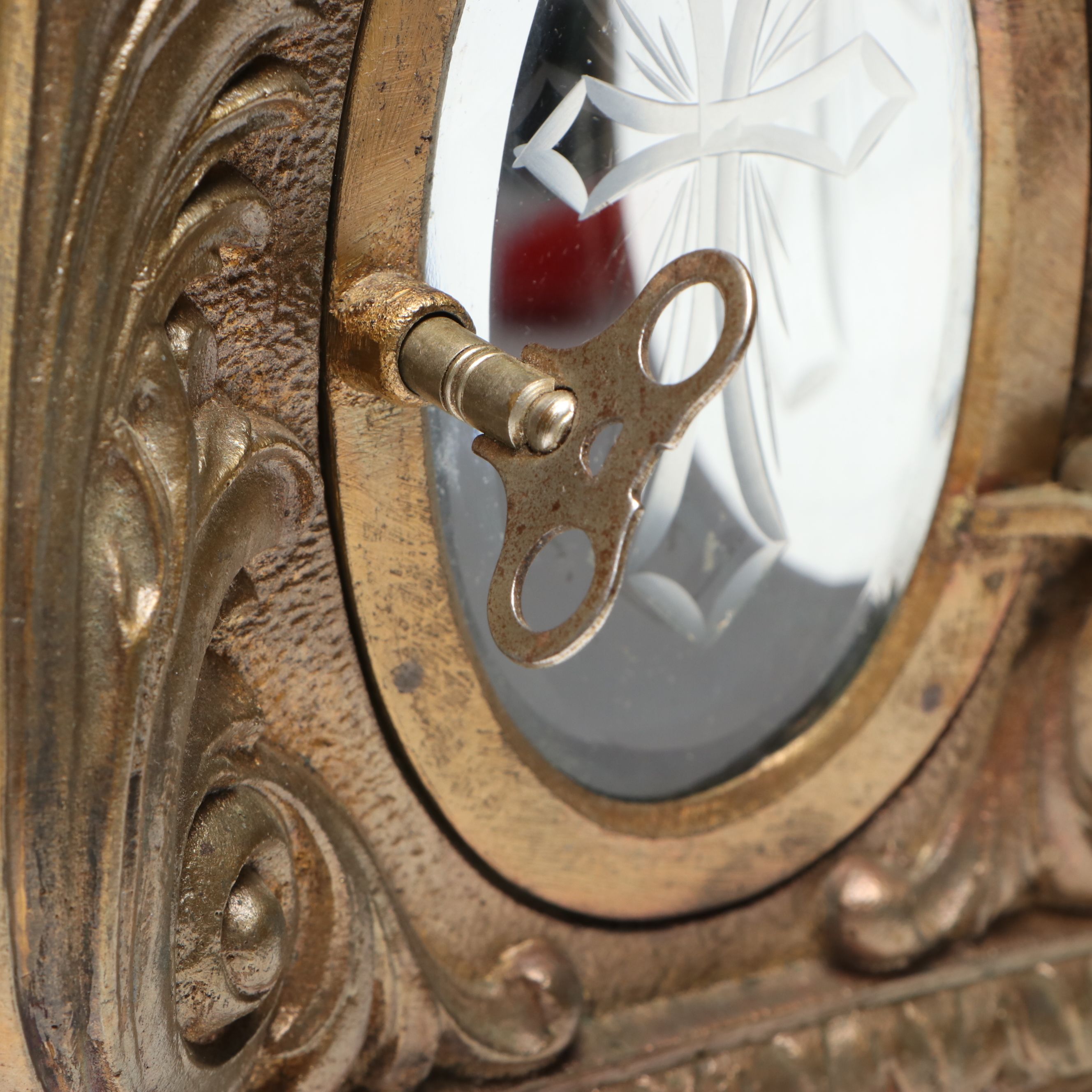 French Style Cast Metal Footed Candle Holder with Etched Crosses