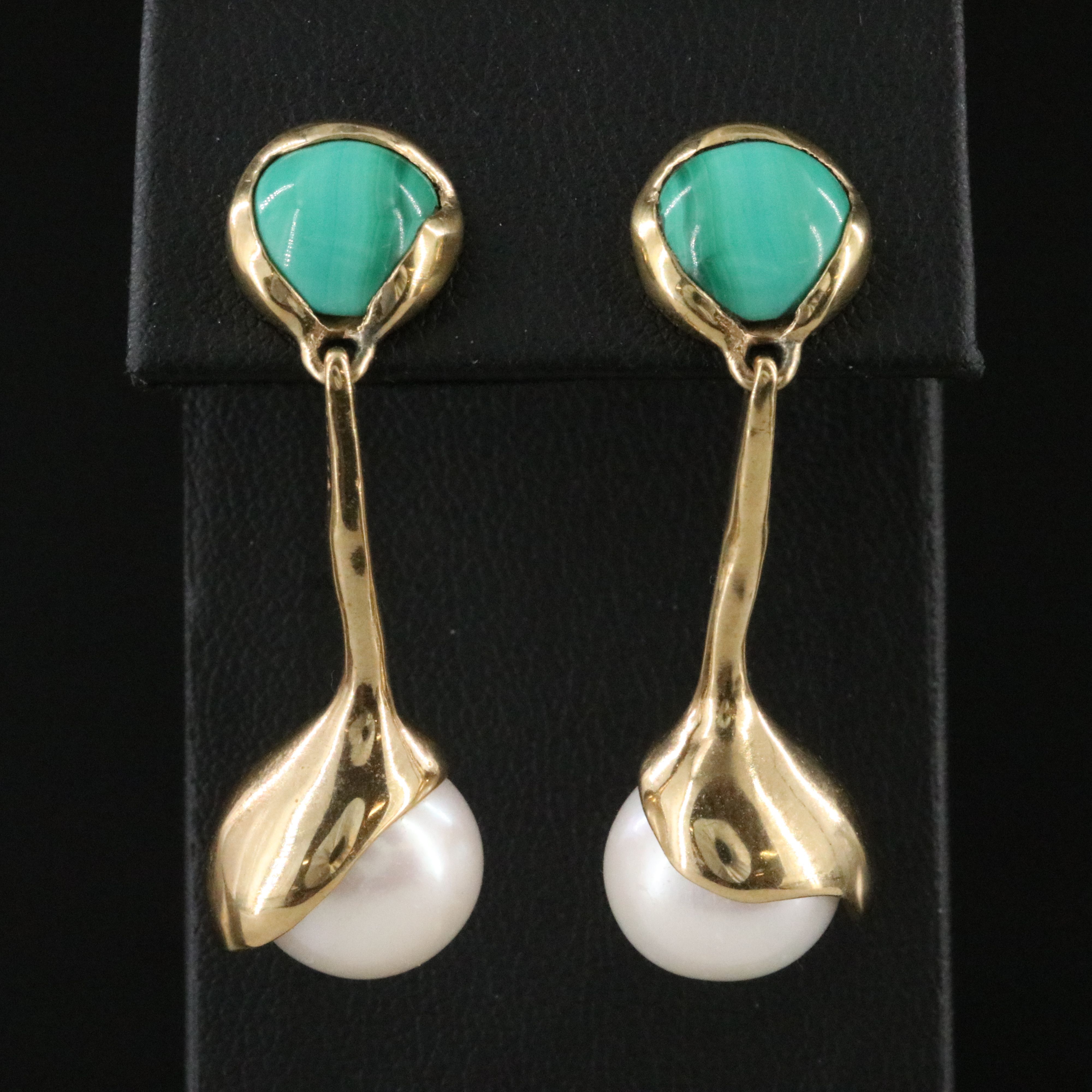 Pearl and Malachite Drop Earrings