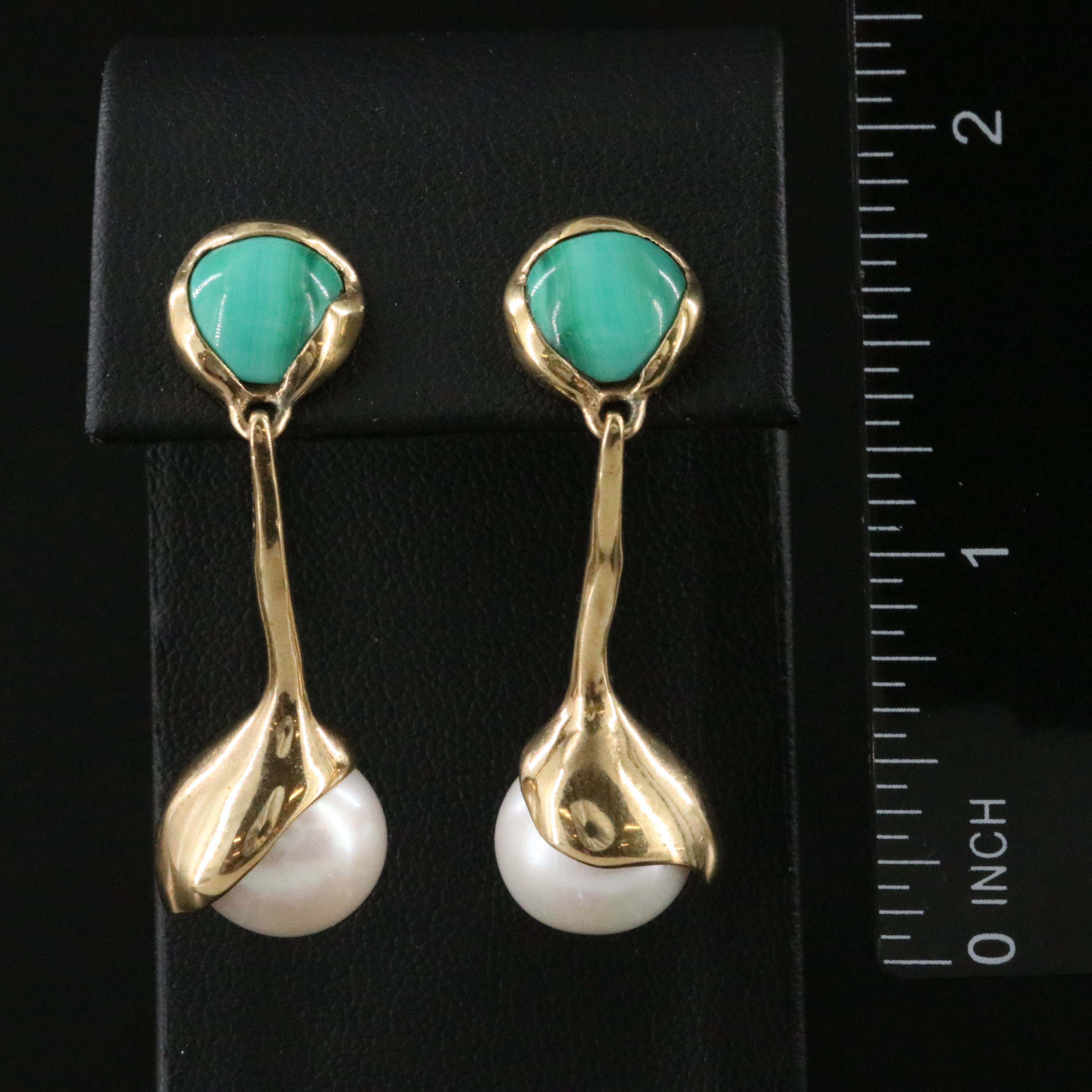 Pearl and Malachite Drop Earrings