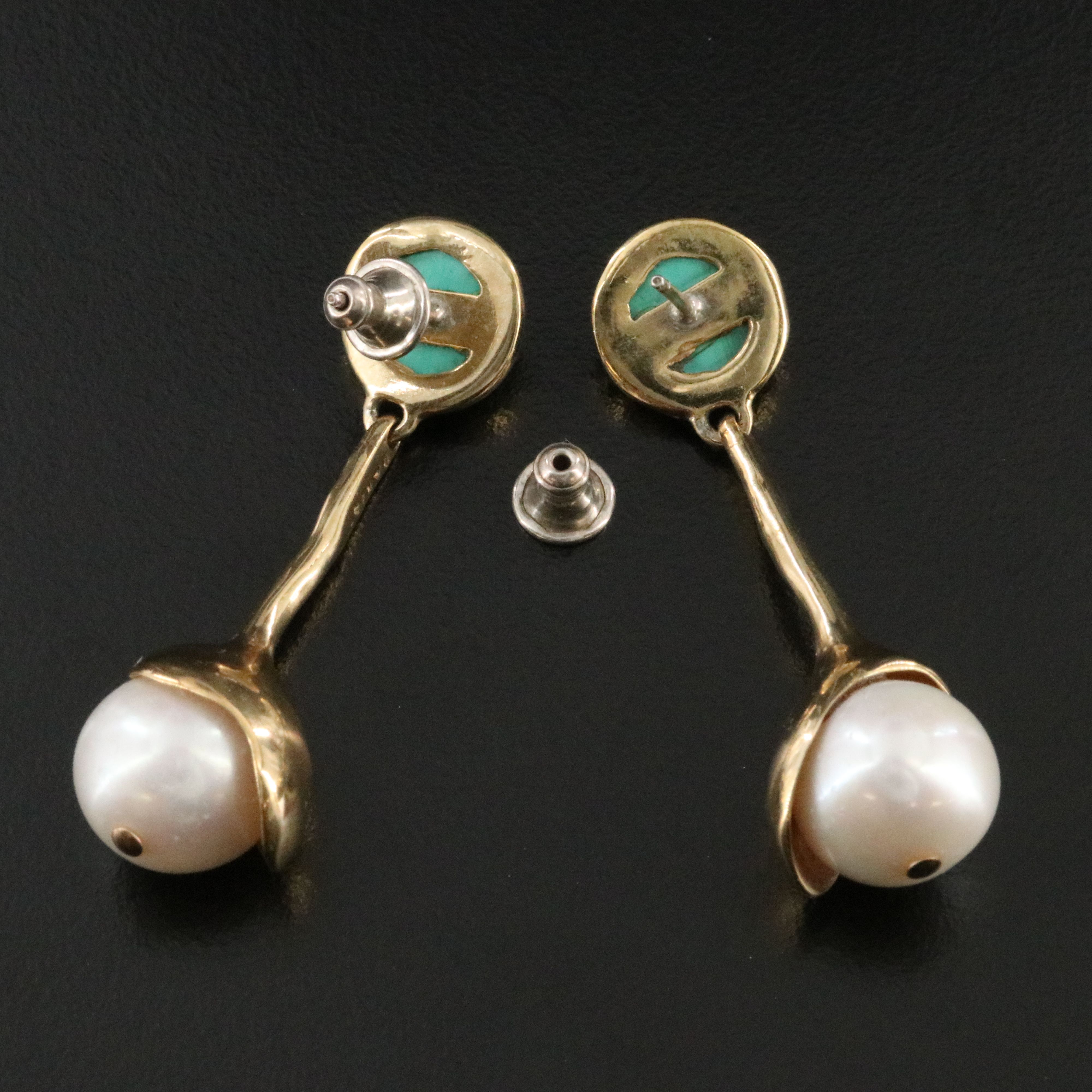 Pearl and Malachite Drop Earrings