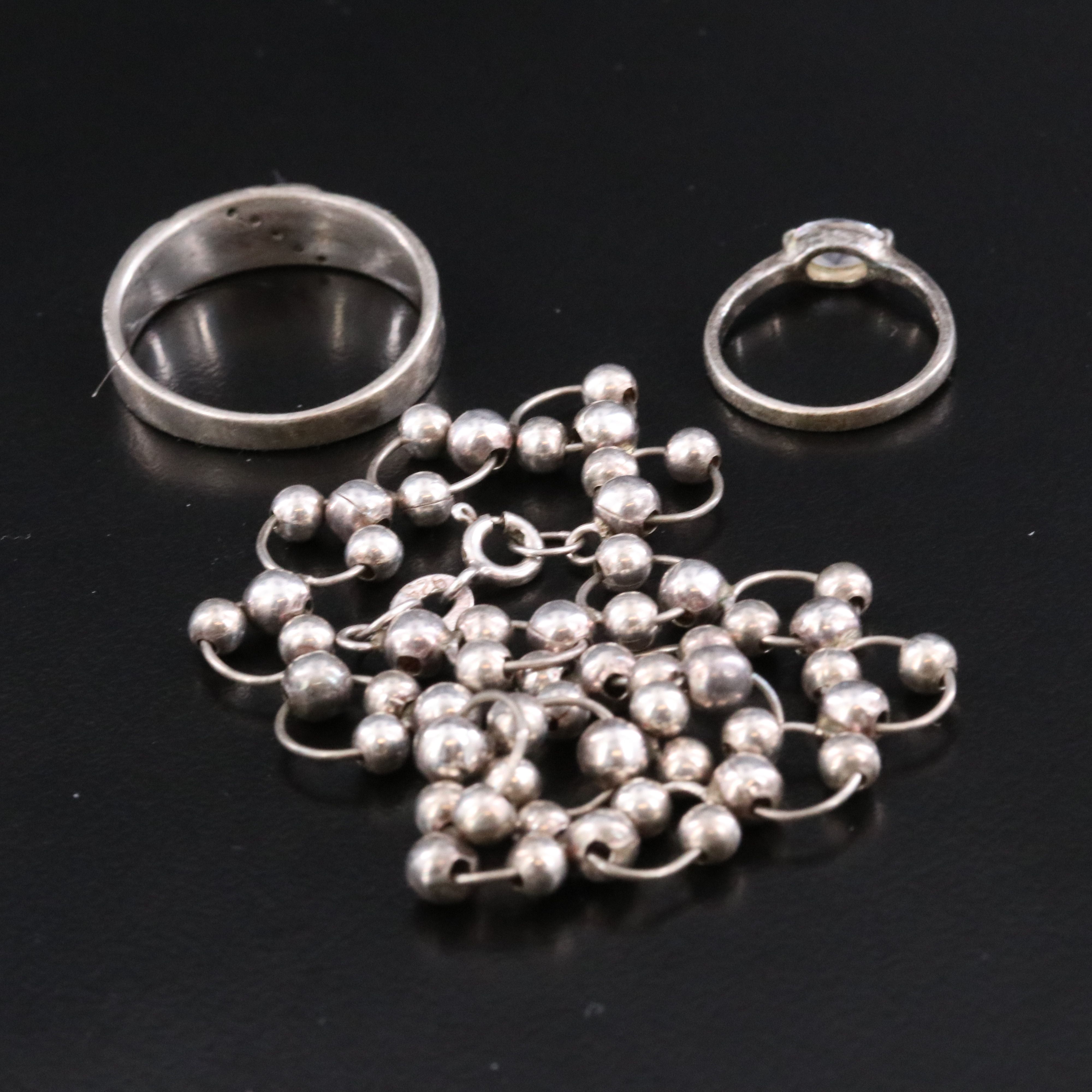 Sterling Diamond and CZ Rings and Bead Link Bracelet