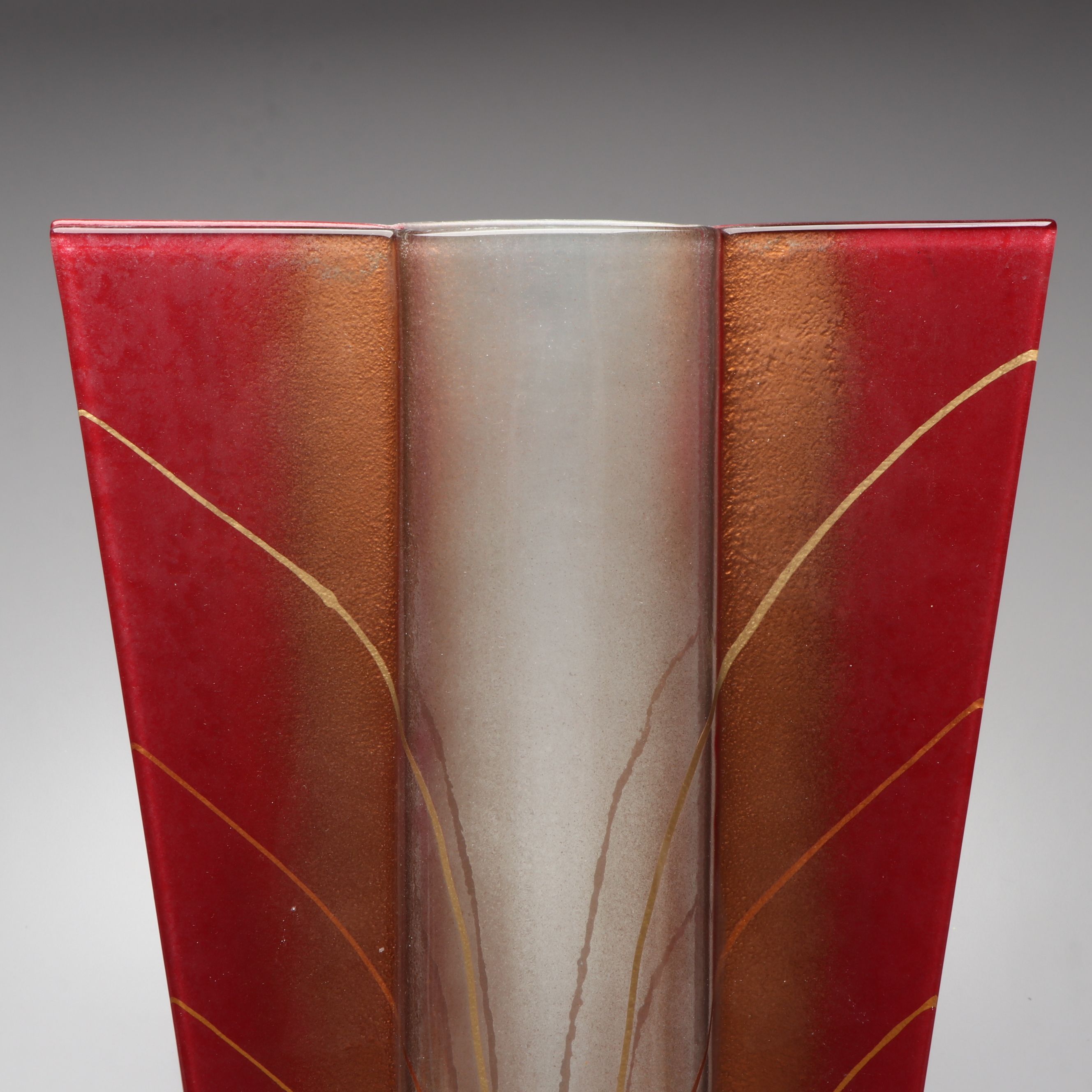 Mark Hines Signed Slumped Glass "Pocket" Vase on Metal Stand, 2007