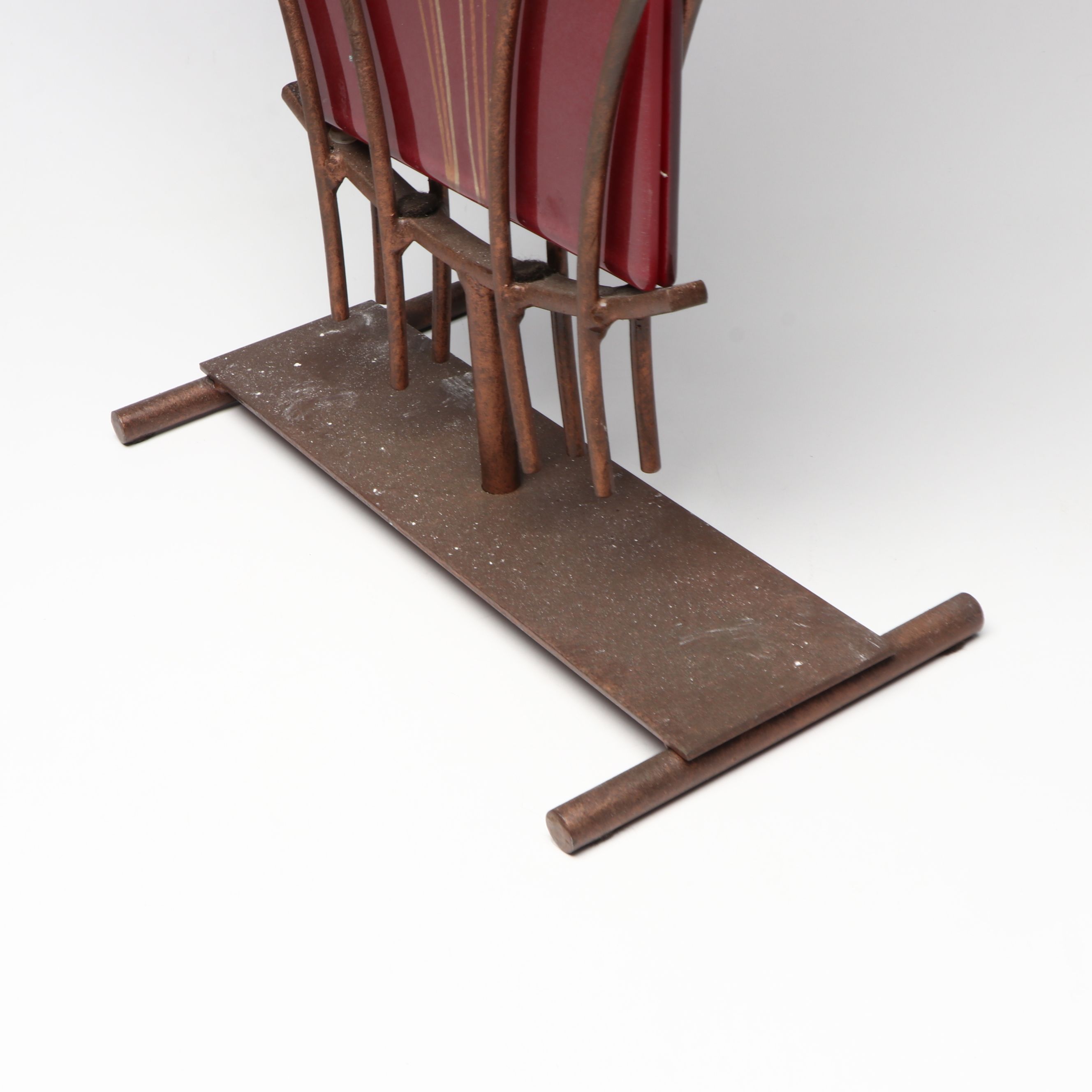 Mark Hines Signed Slumped Glass "Pocket" Vase on Metal Stand, 2007