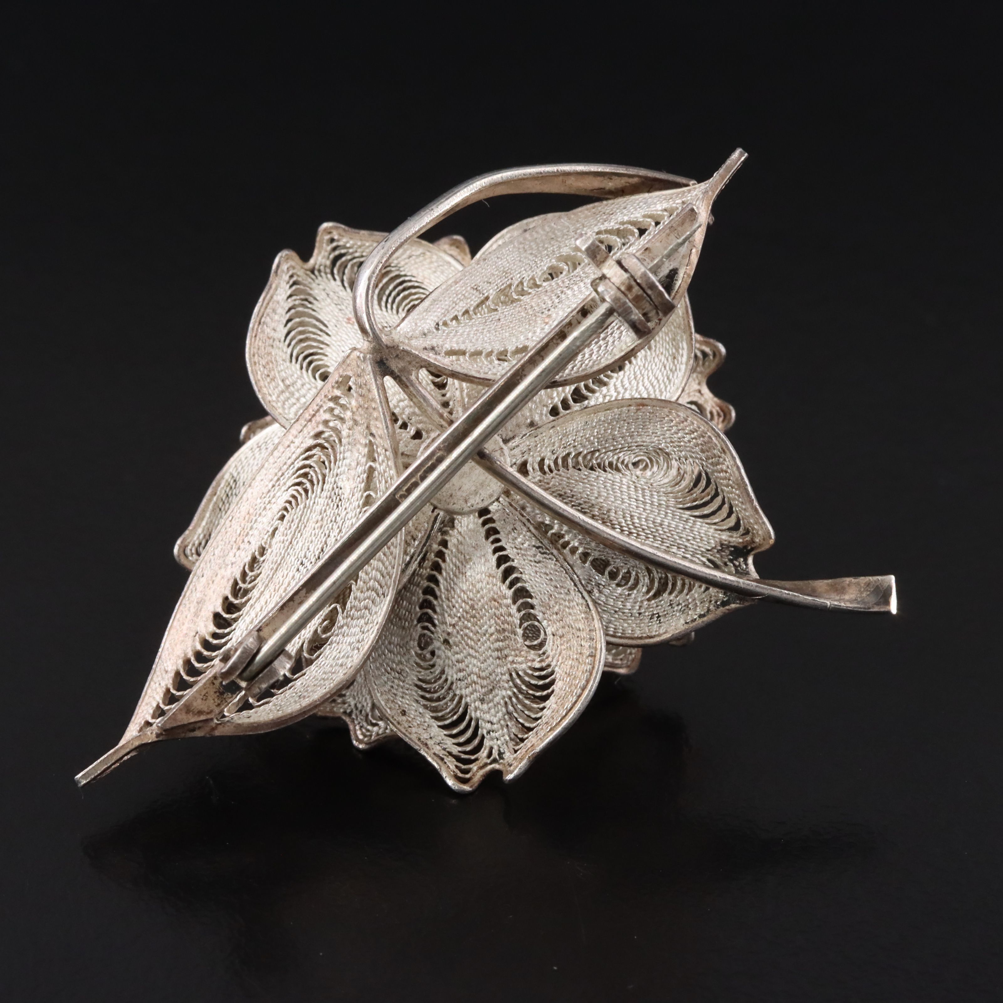 Sterling Pearl Filigree Brooch