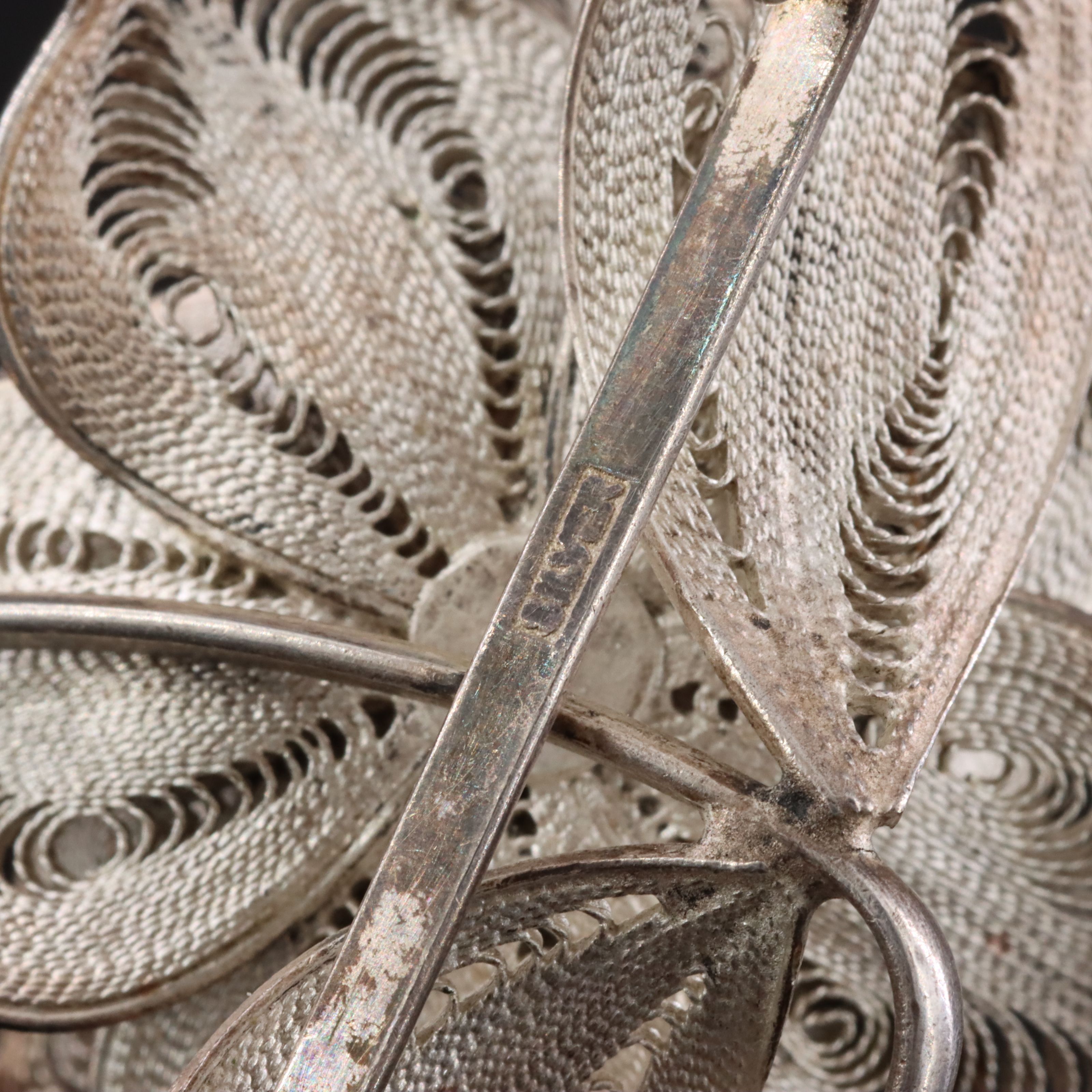 Sterling Pearl Filigree Brooch