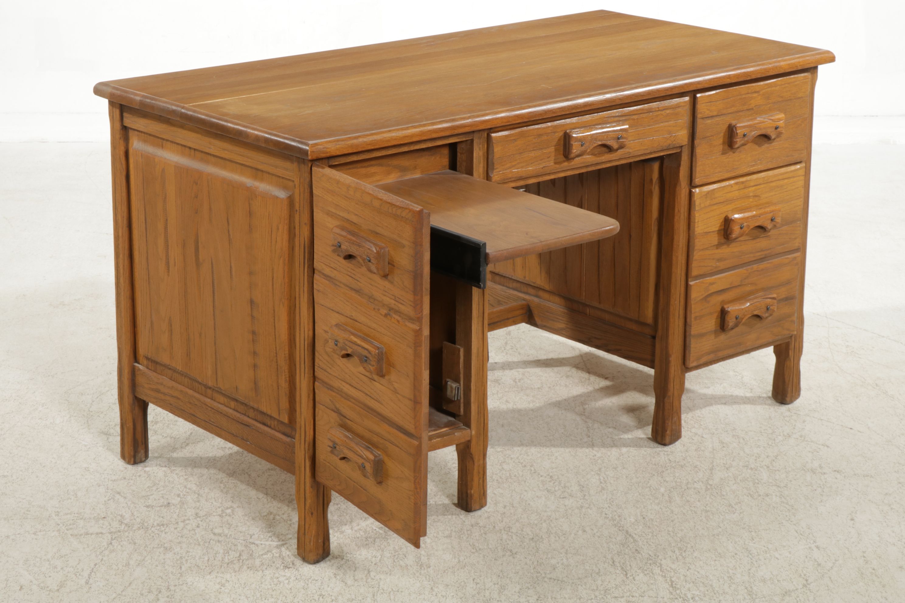 A. Brandt Co. Ranch Oak Pedestal Desk with Chair, Mid to Late 20th C.