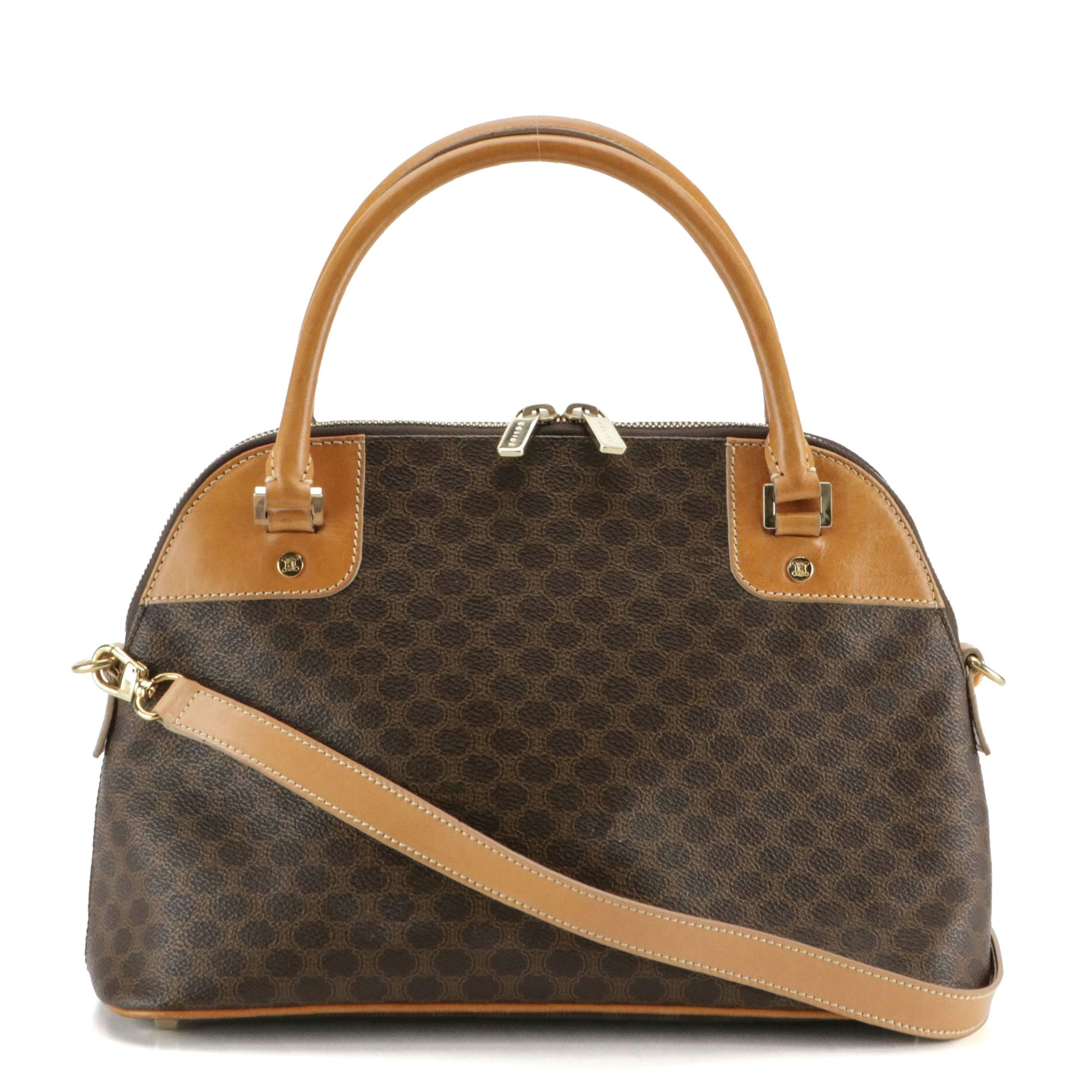 Celine Top Handle Two-Way Dome Bag in Macadam Canvas and Leather