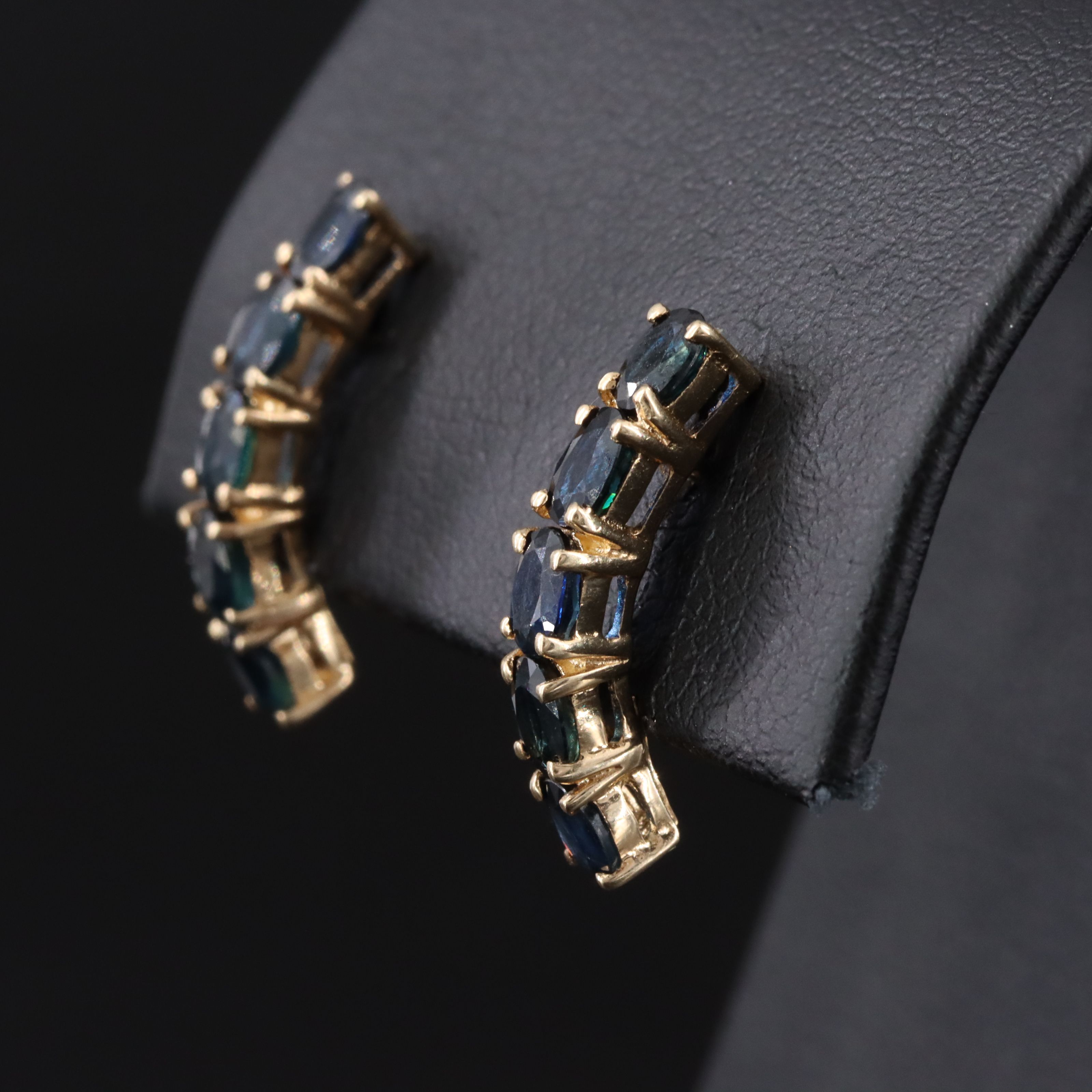 10K Sapphire Curved Drop Earring