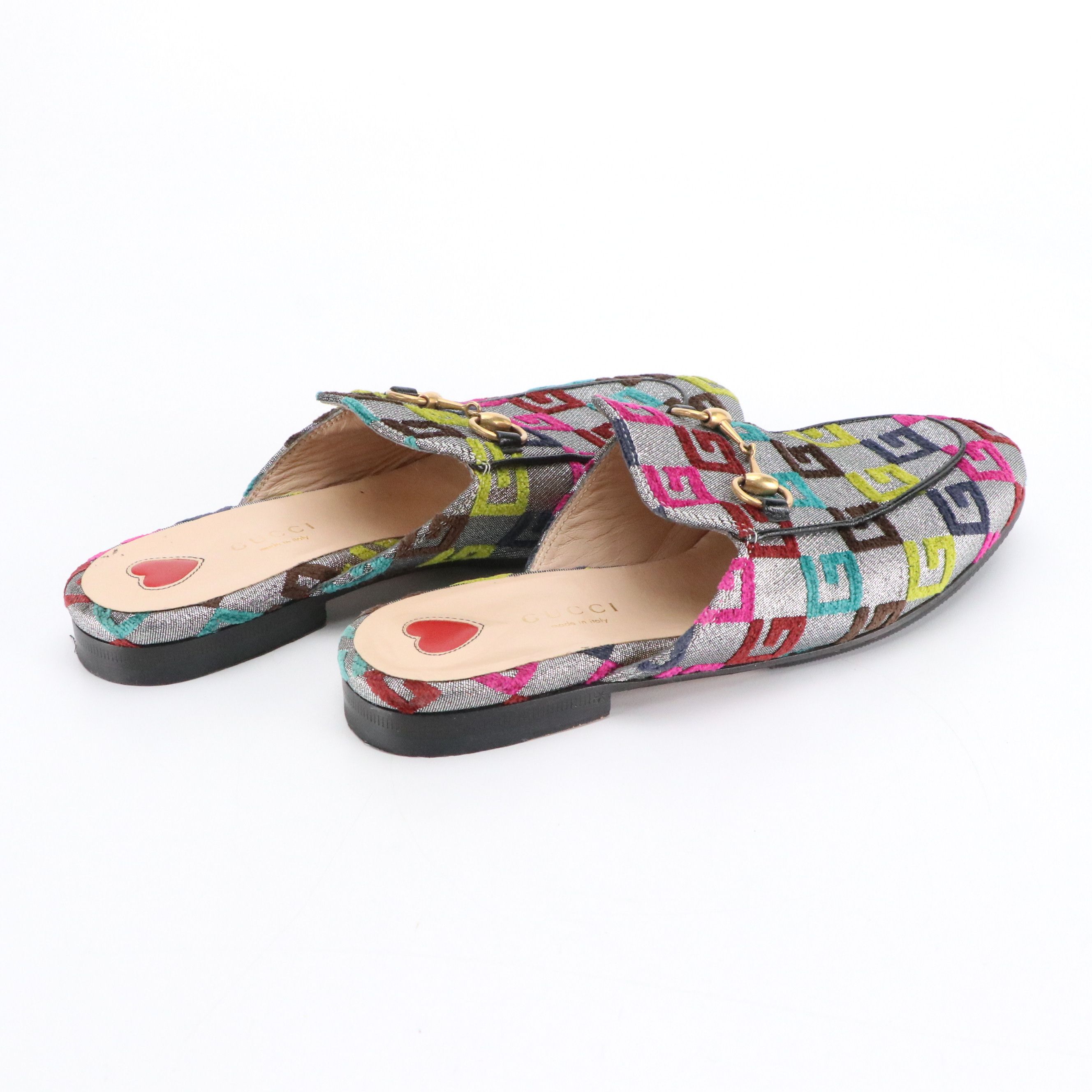 Gucci Princetown Horsebit Mules in Multicolor G Metallic Jacquard