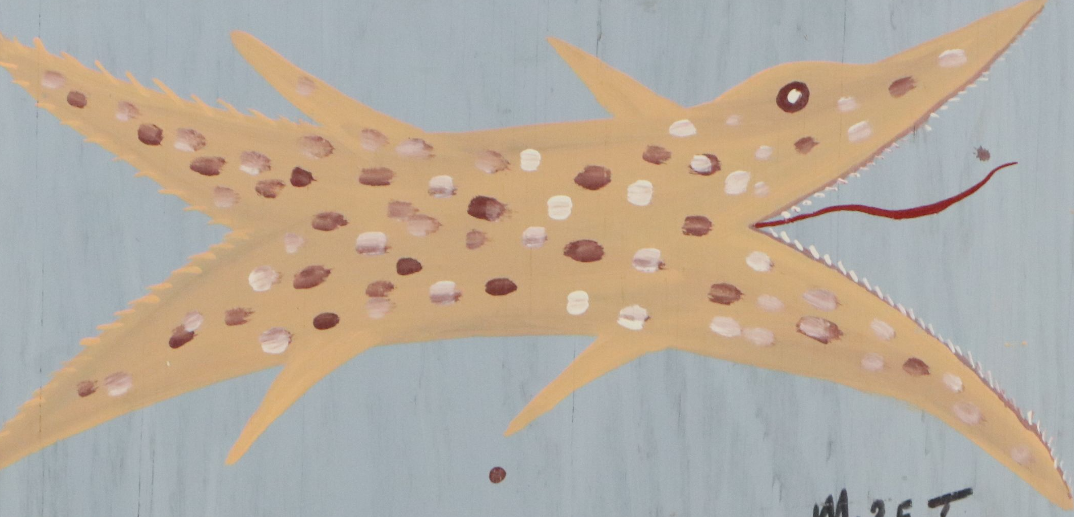 Mose Tolliver Folk Art Painting of Tan Gar Fish, Early to Mid 90's