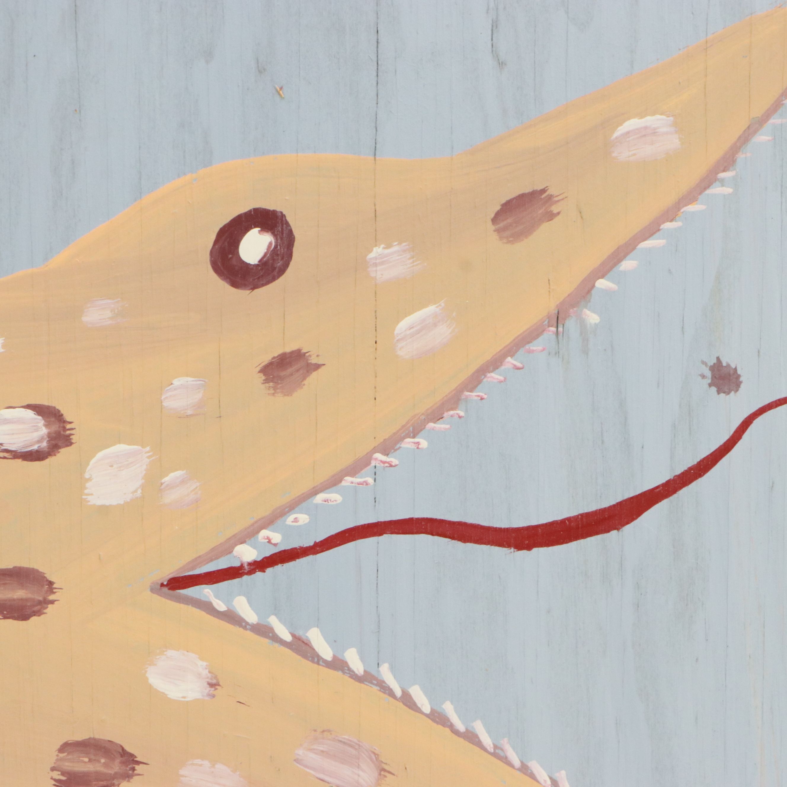 Mose Tolliver Folk Art Painting of Tan Gar Fish, Early to Mid 90's