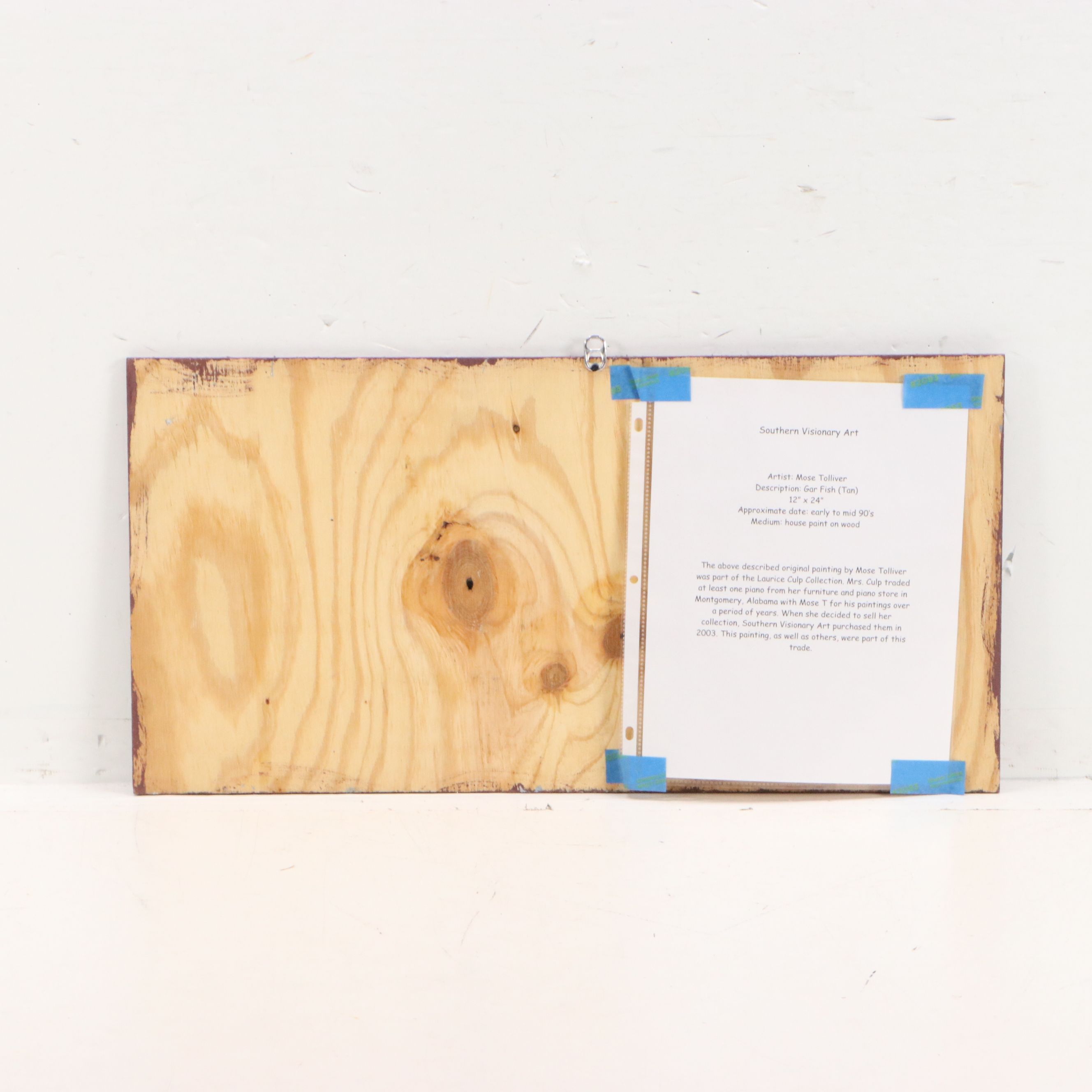 Mose Tolliver Folk Art Painting of Tan Gar Fish, Early to Mid 90's