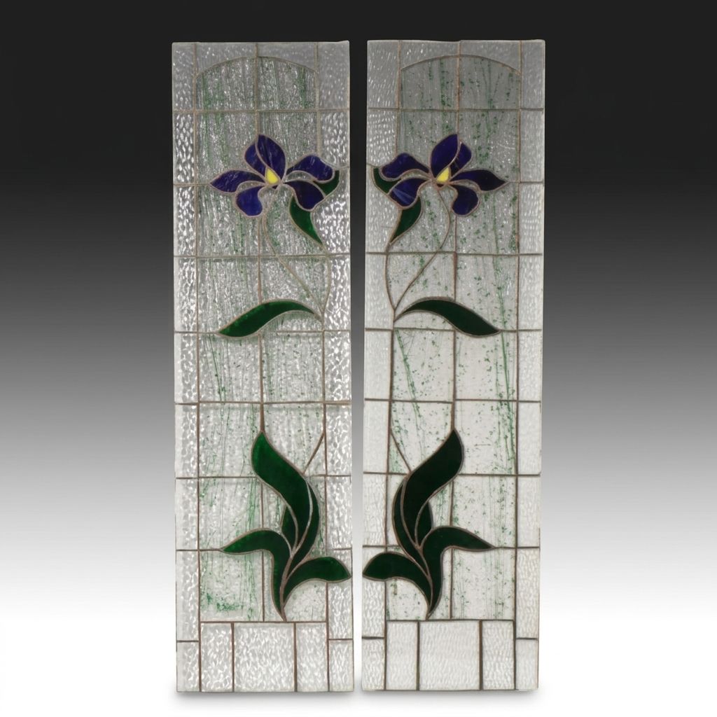 Hand-Crafted Stained Glass Window Panels with Floral Motif