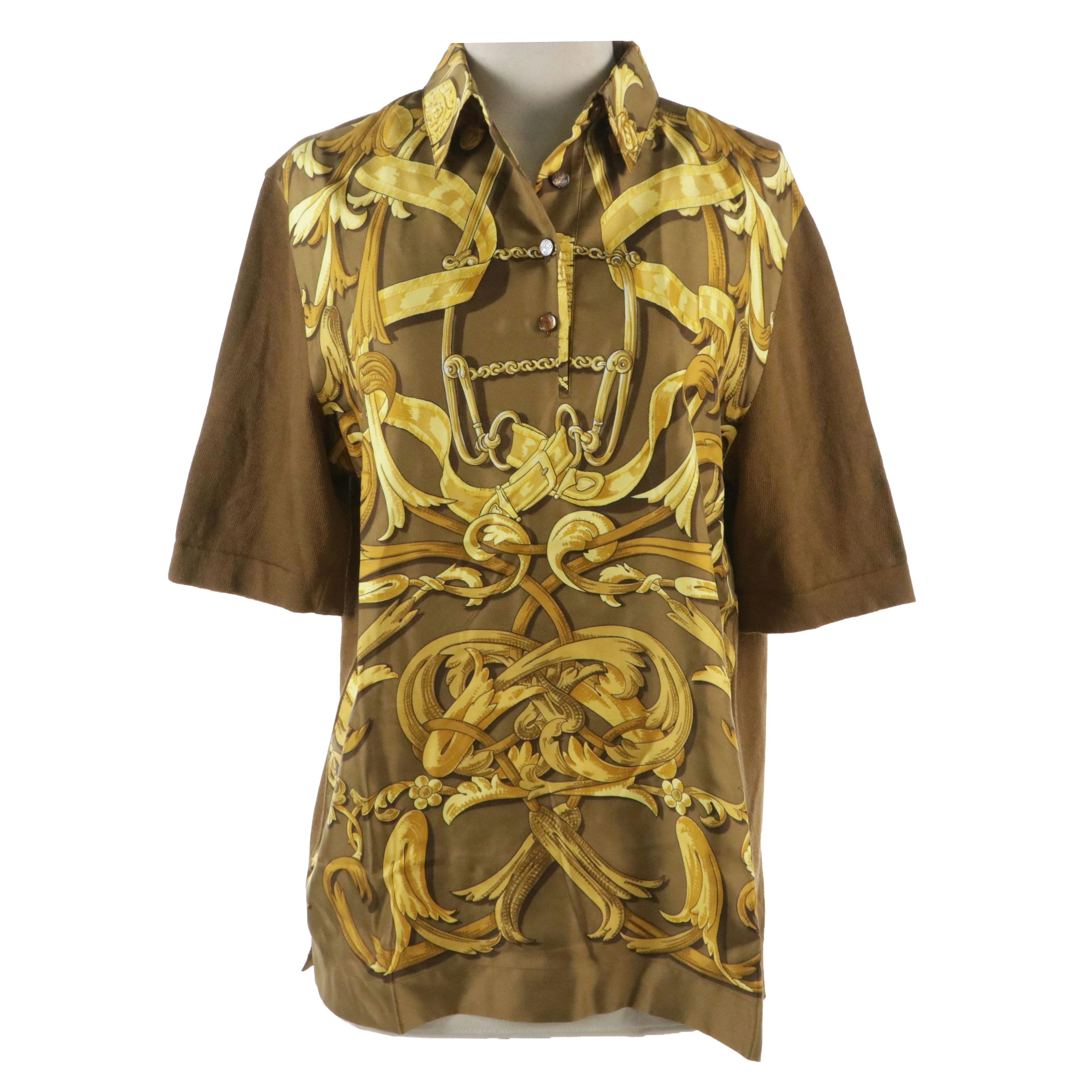 Hermès "Le Mors à la Conétable" Polo in Silk Twill and Cotton/Cashmere Knit