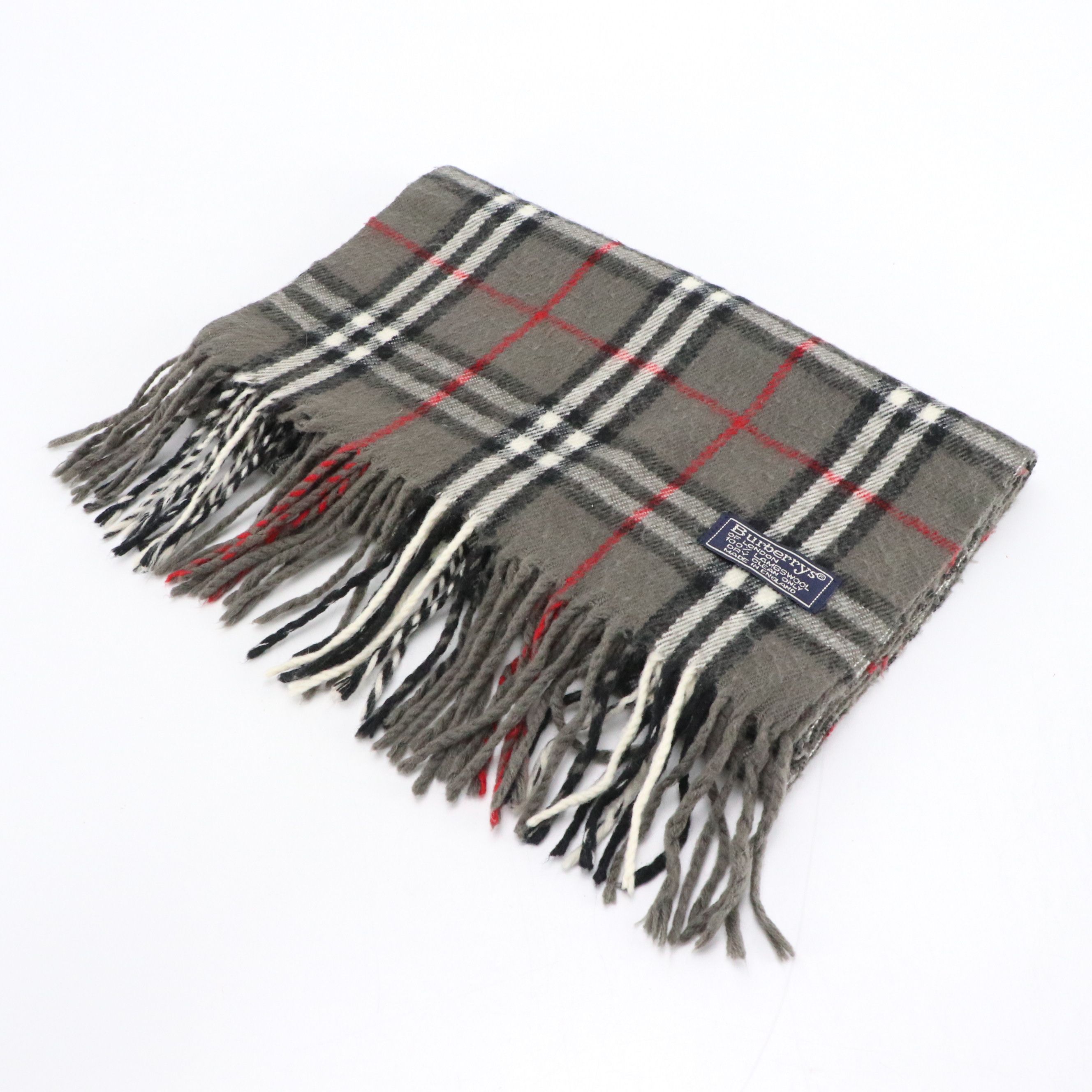 Burberrys of London Grey Nova Check Lambswool Fringe Scarf