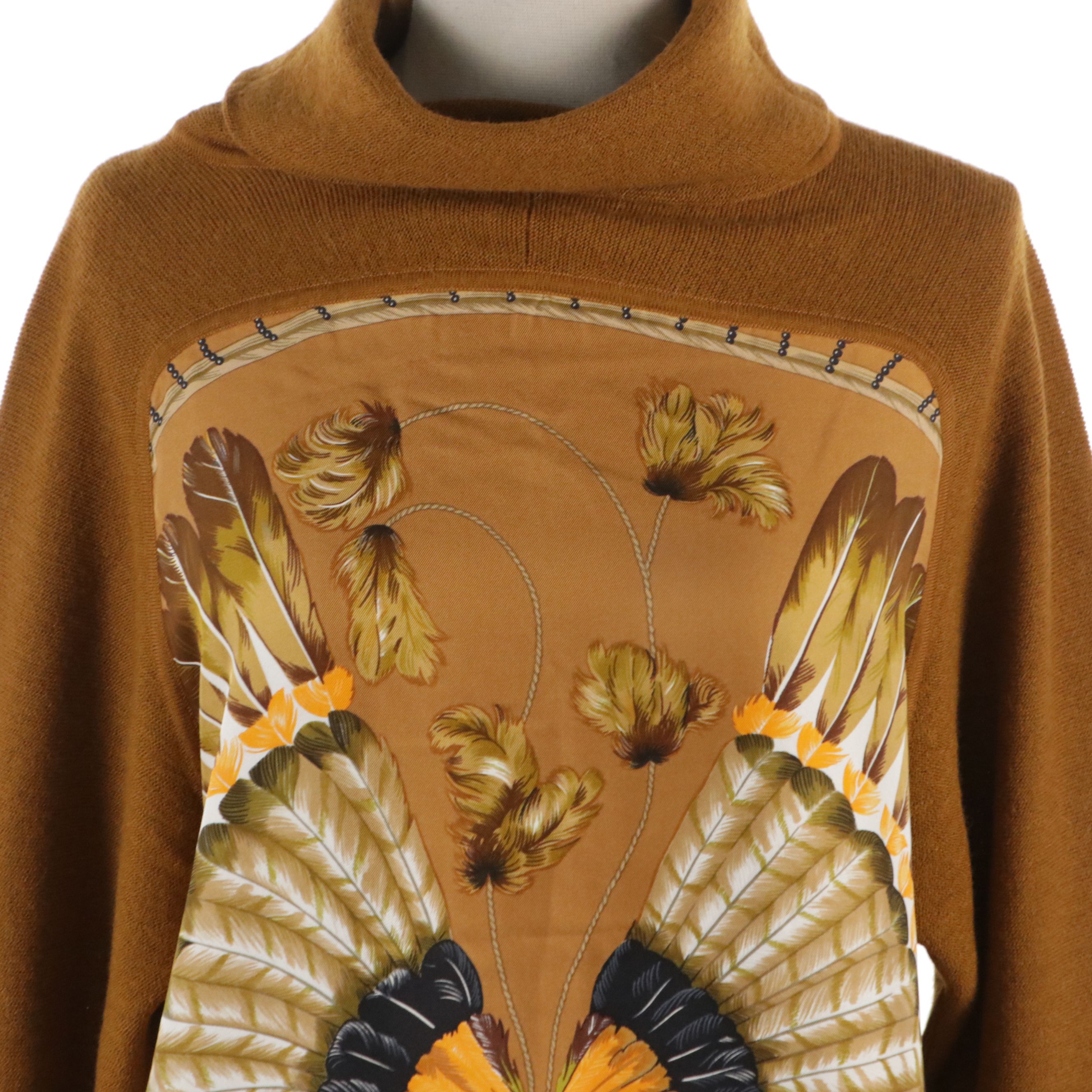 Hermès "Brazil" Cowl Neck Sweater Dress in Silk Twill and Knit Blend