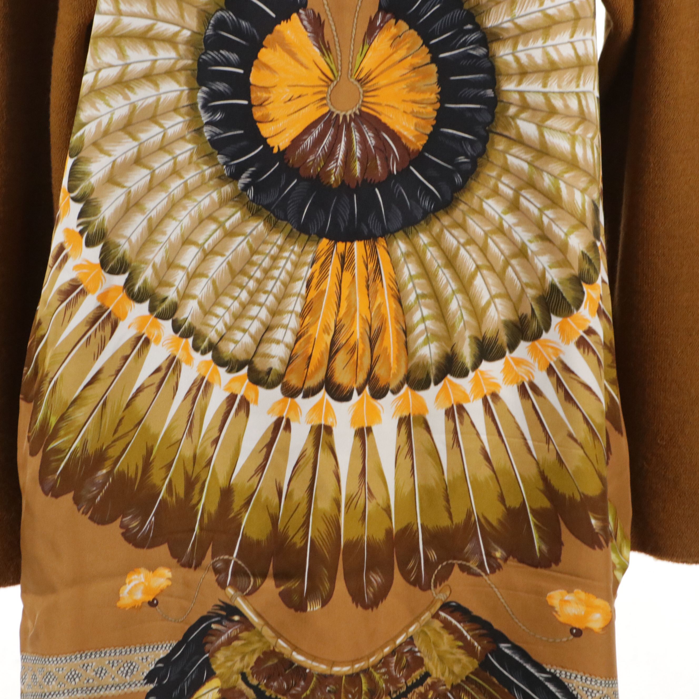 Hermès "Brazil" Cowl Neck Sweater Dress in Silk Twill and Knit Blend