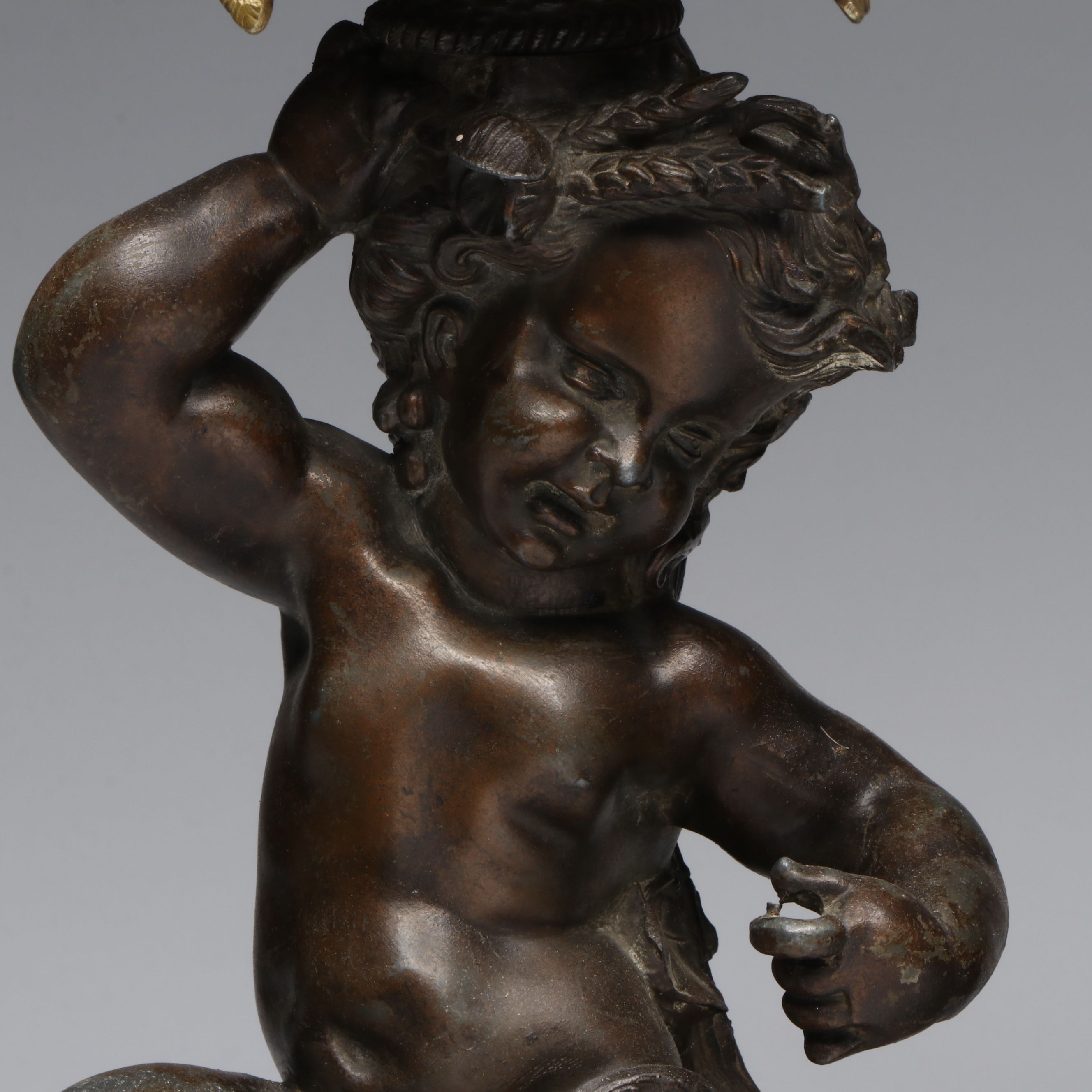 French Style Gilt and Bronze Finished Candlesticks, Late 19th Century