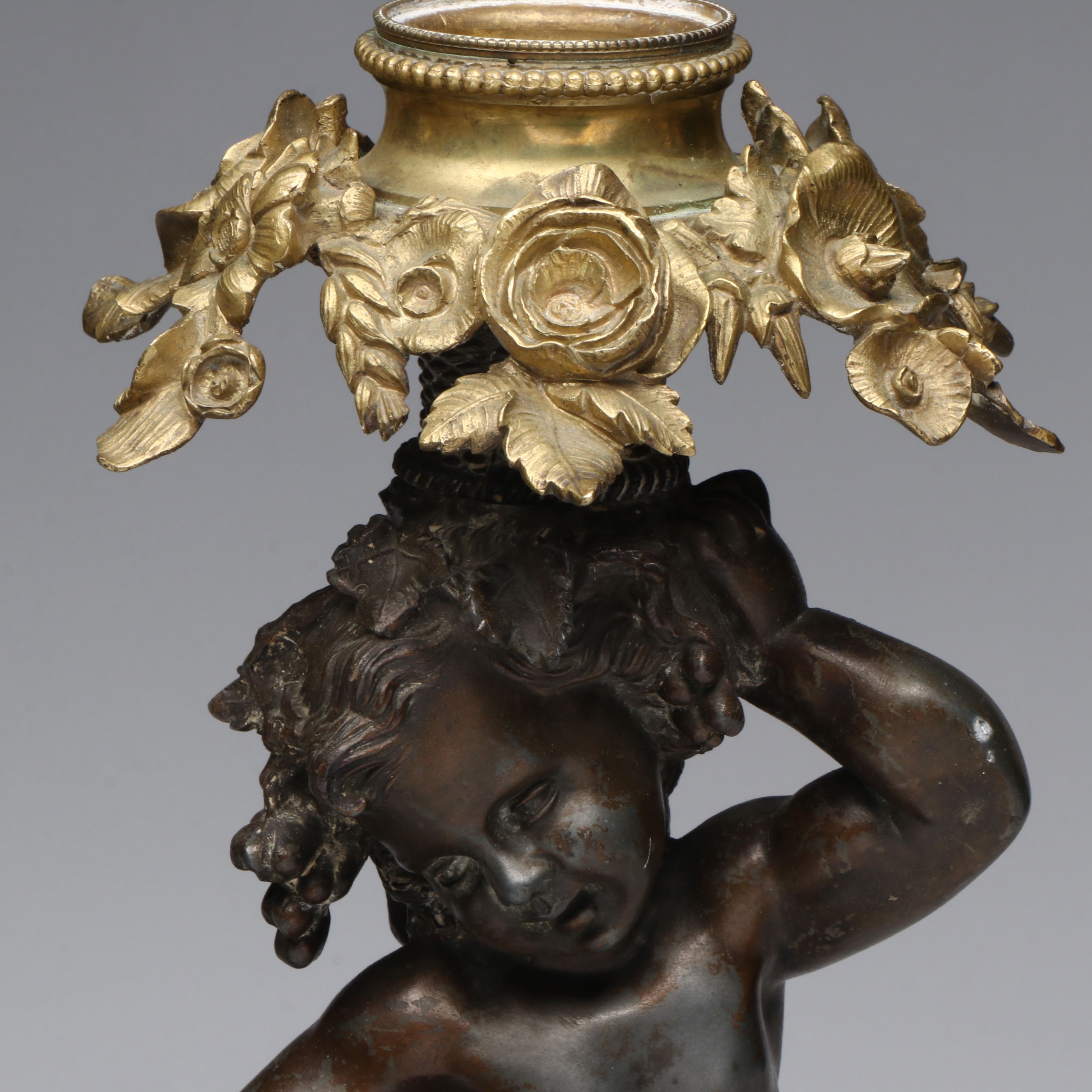 French Style Gilt and Bronze Finished Candlesticks, Late 19th Century