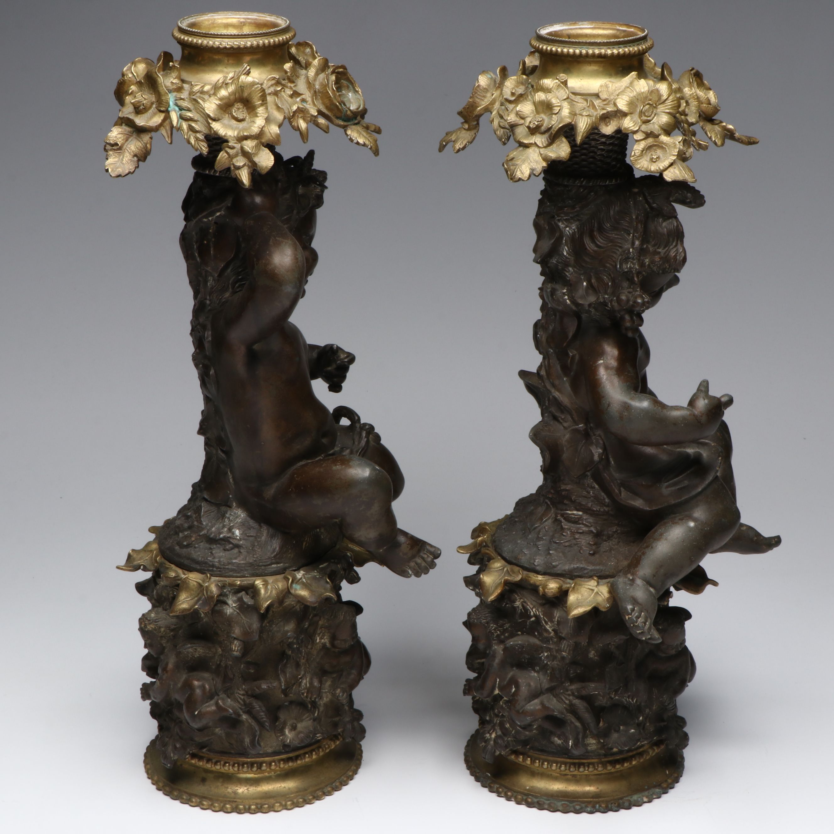 French Style Gilt and Bronze Finished Candlesticks, Late 19th Century