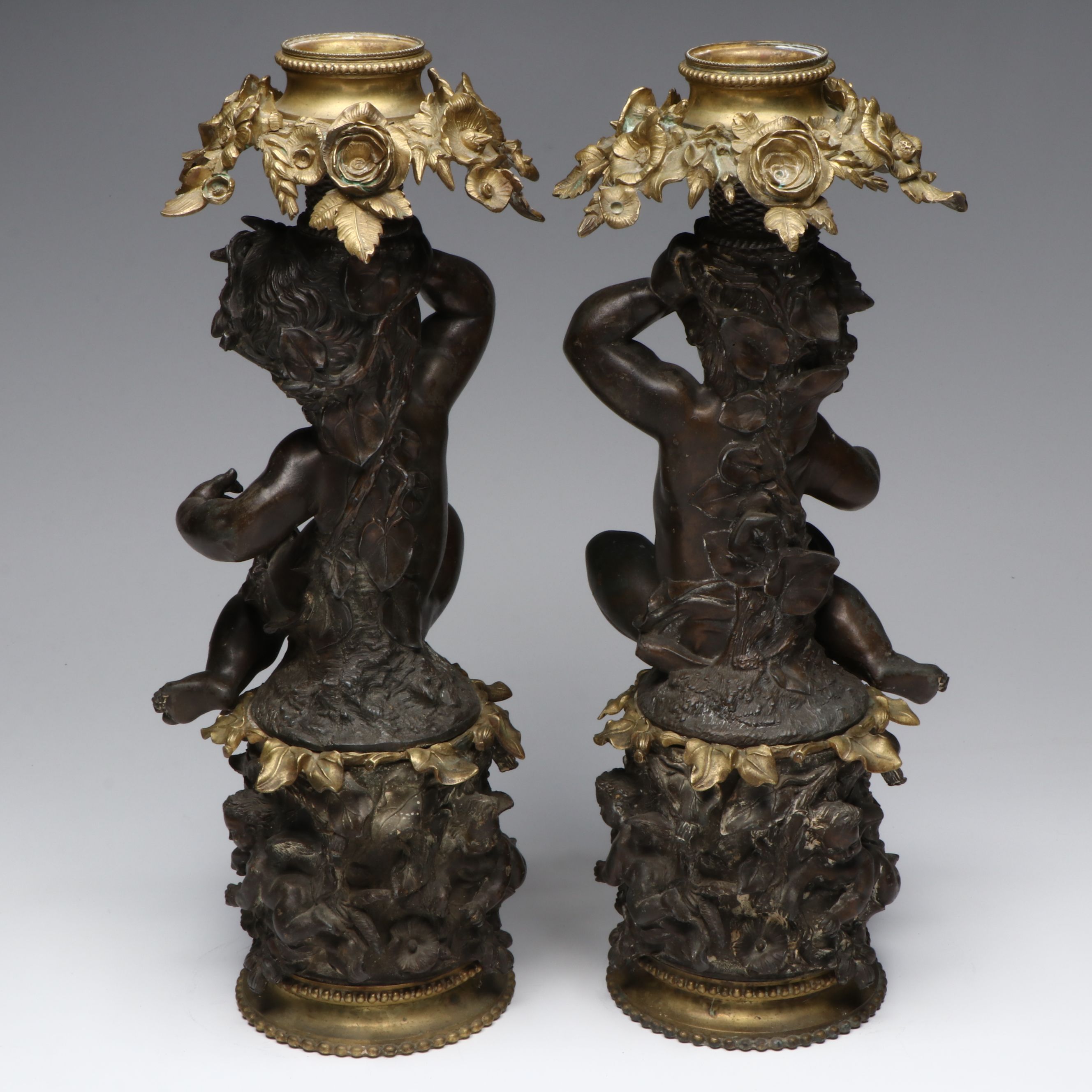 French Style Gilt and Bronze Finished Candlesticks, Late 19th Century