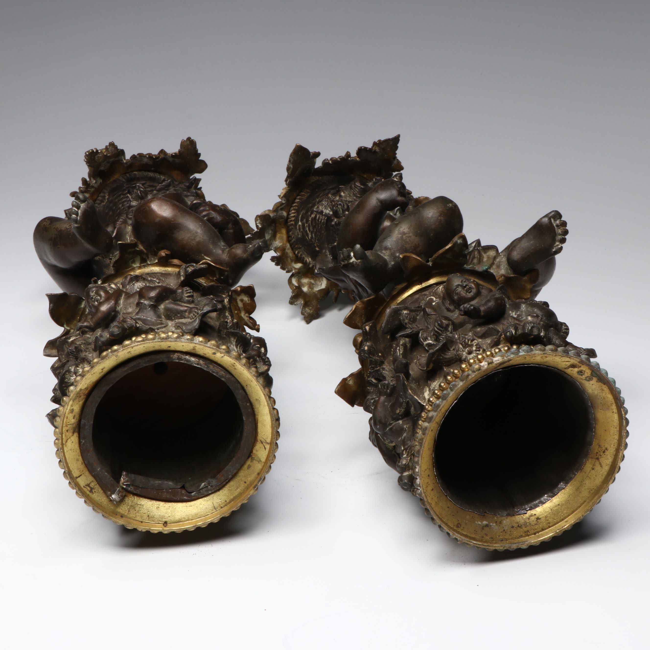 French Style Gilt and Bronze Finished Candlesticks, Late 19th Century