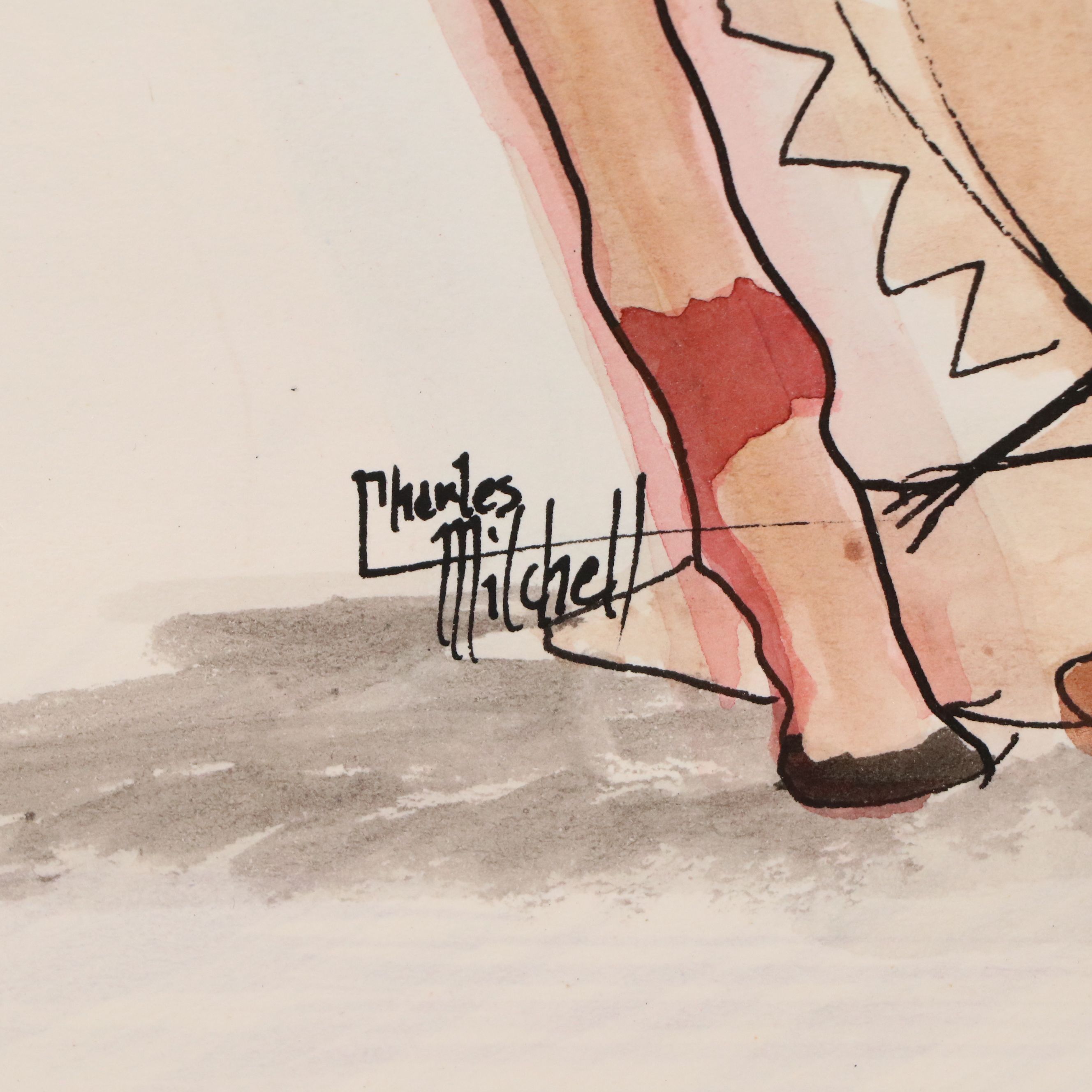 Charles Milchell Drawing of Magical Seated Figure, Late 20th Century