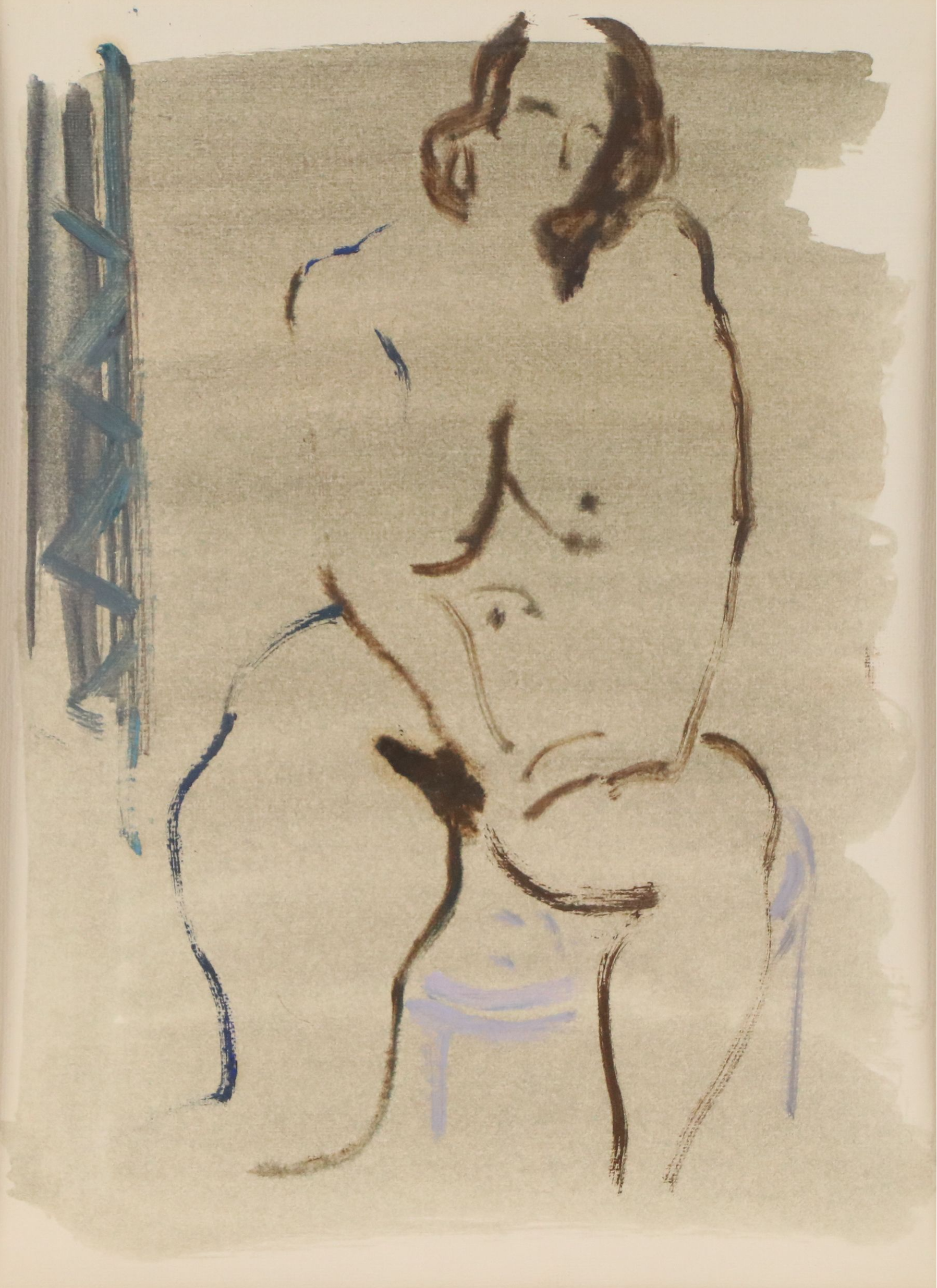 Expressionist Oil Painting of Female Nude, Mid to Late 20th Century