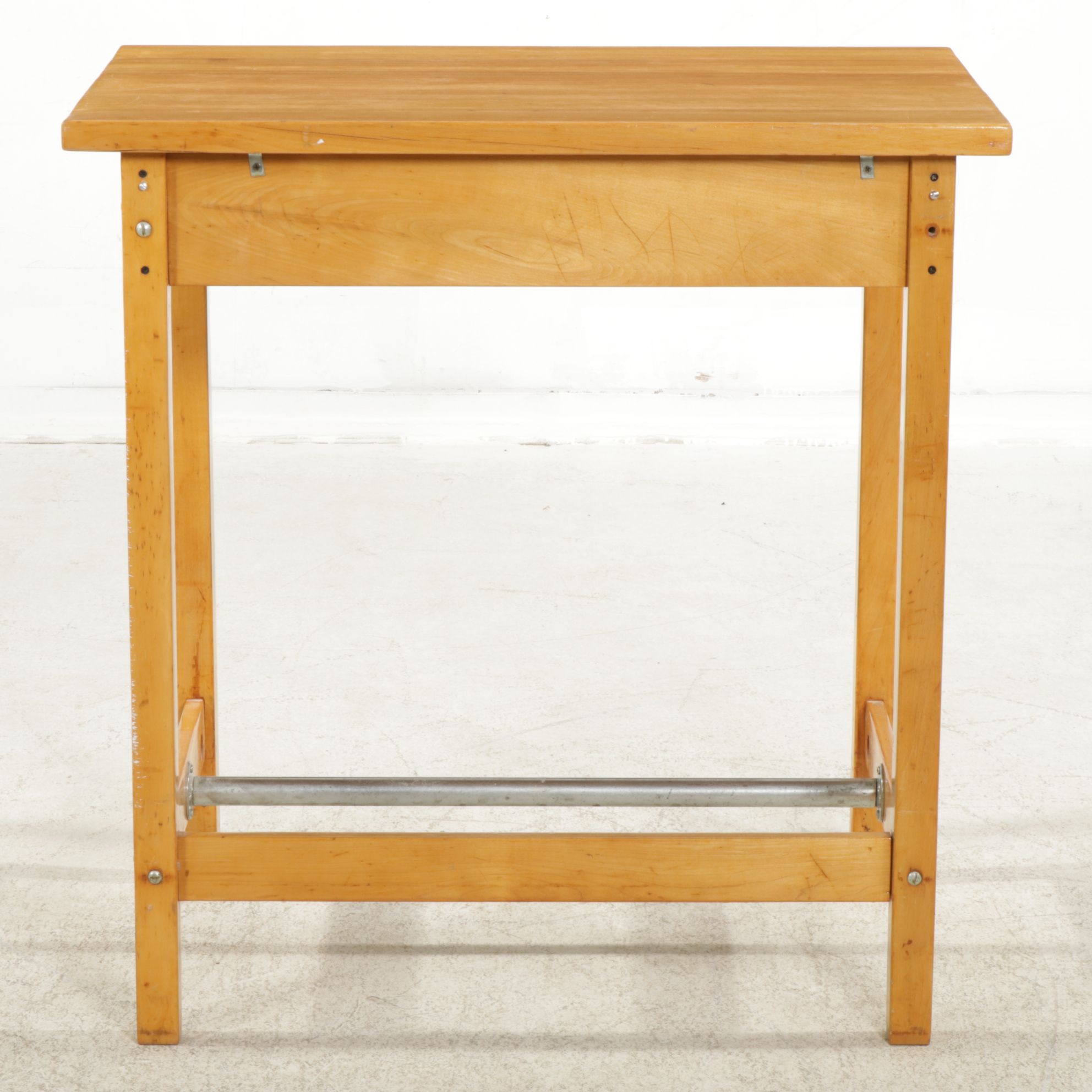 High-Top Hardwood Work or Drafting Table, Mid to Late 20th Century