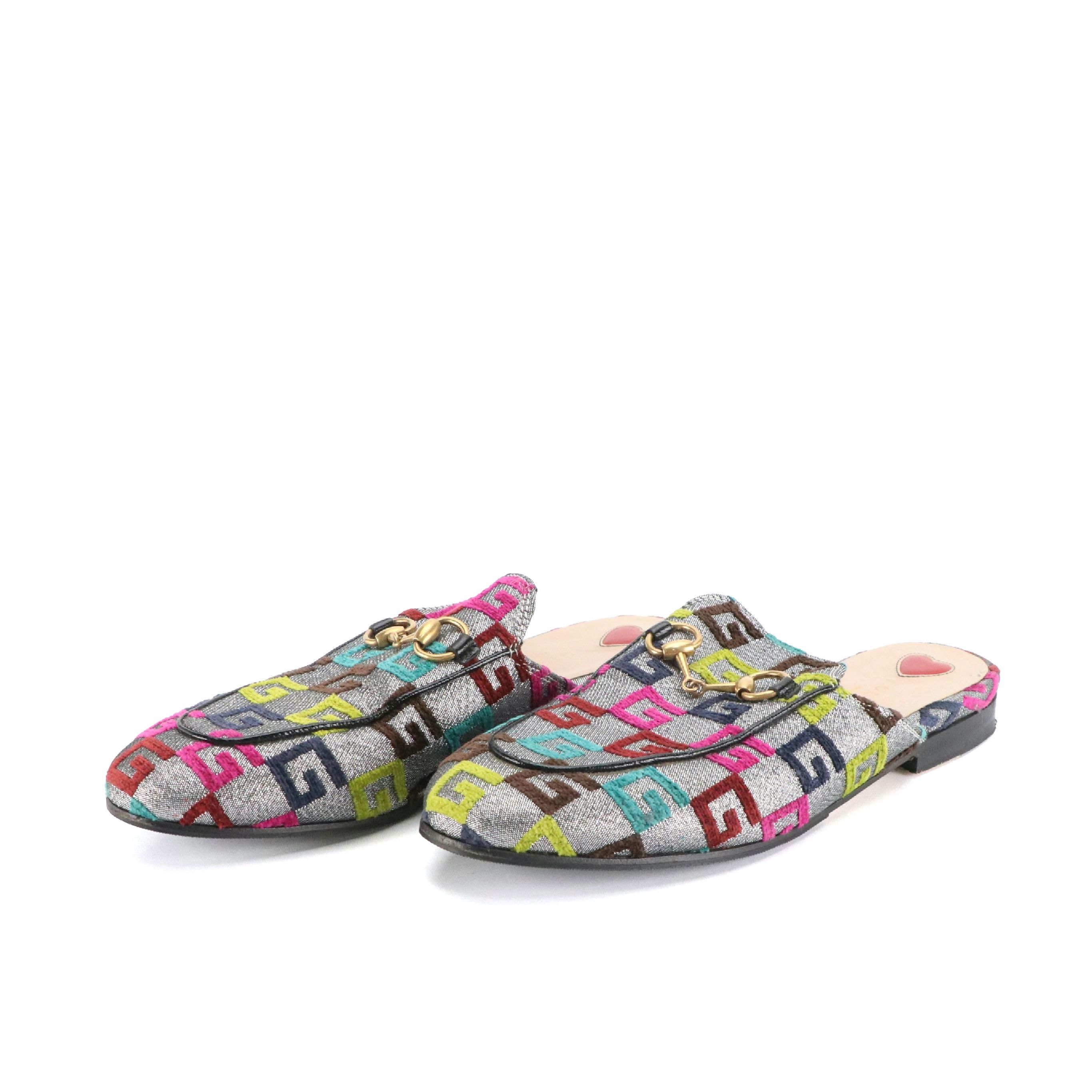 Gucci Princetown Horsebit Mules in Multicolor G Metallic Jacquard