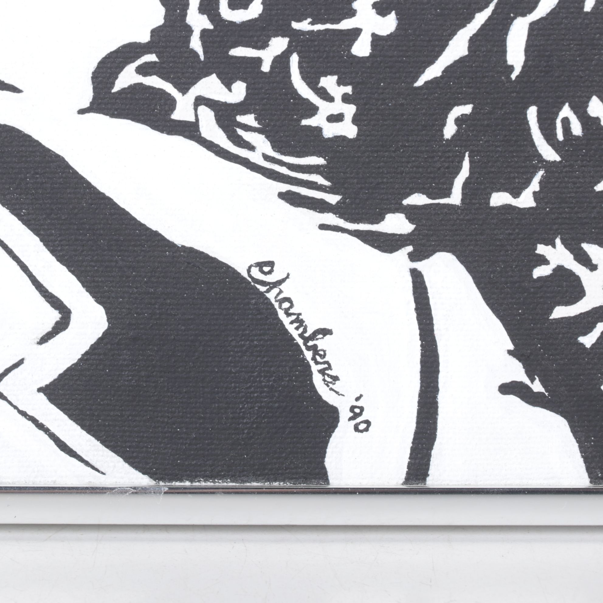 Don Chambers Black & White Acrylic Stencil Portrait of Man and Woman, 1990