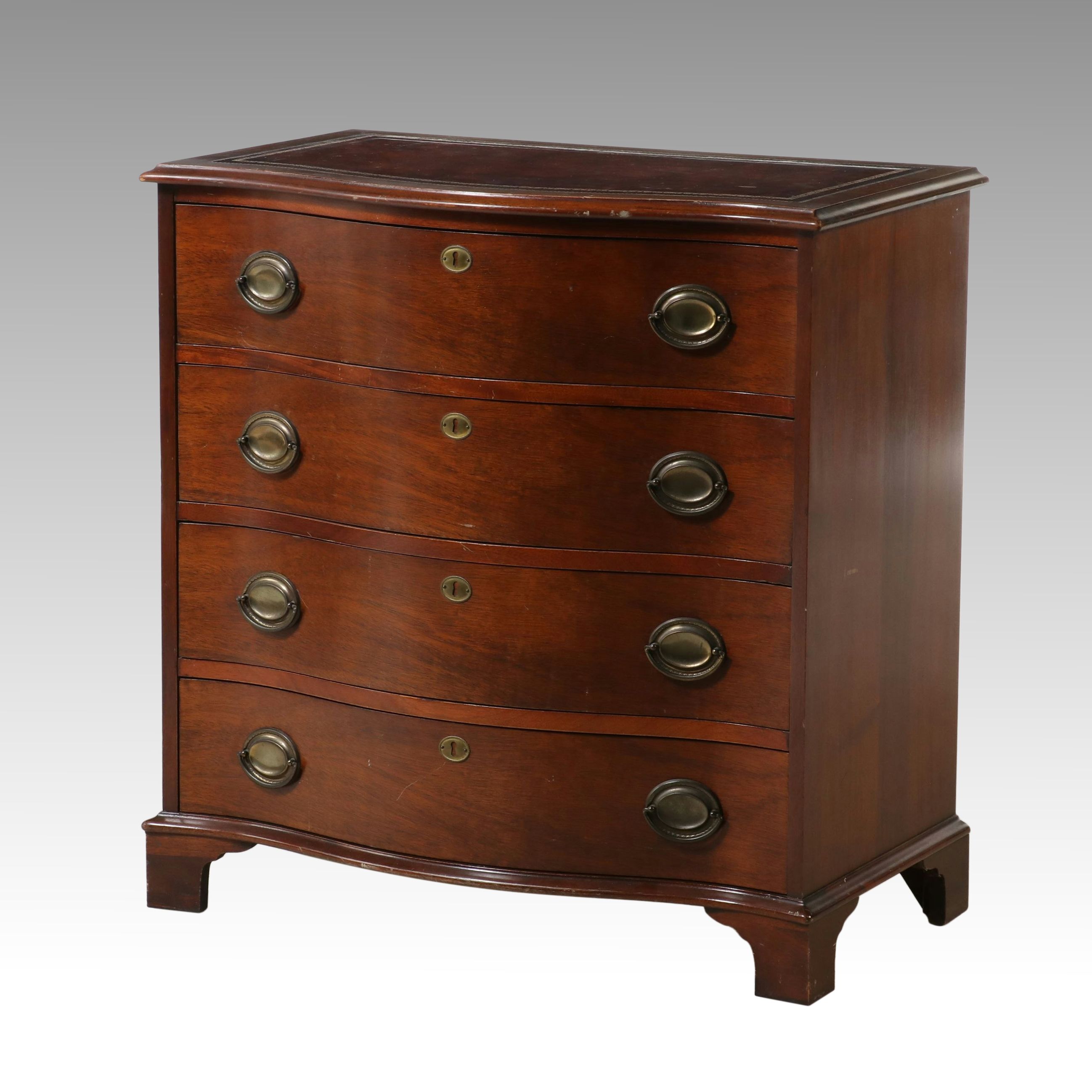 Maddox Table Co. Hepplewhite Style Mahogany Bowfront Chest with Leather Top