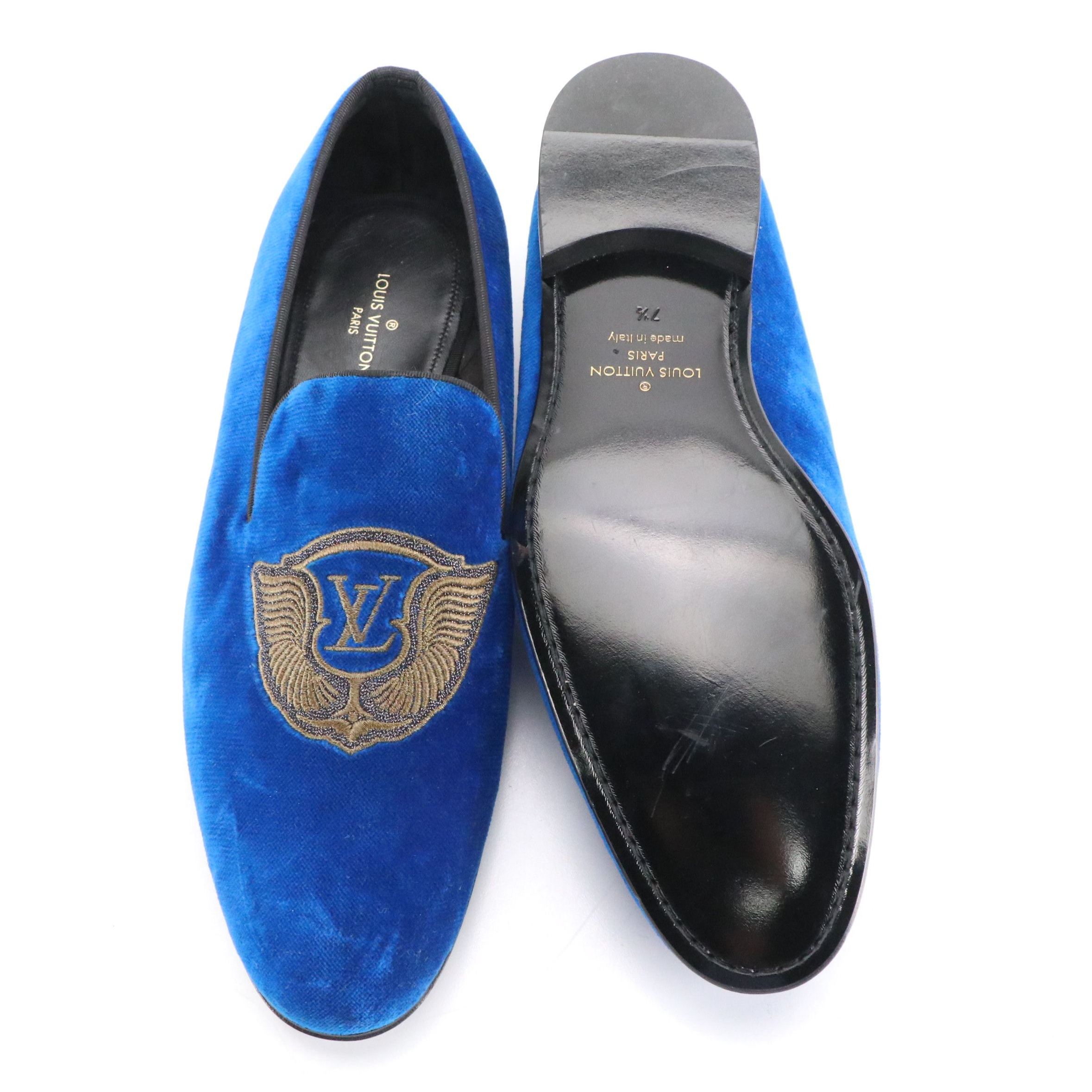 Men's Louis Vuitton Autueil Line Embroidered Moccasin Loafers in Blue Velvet