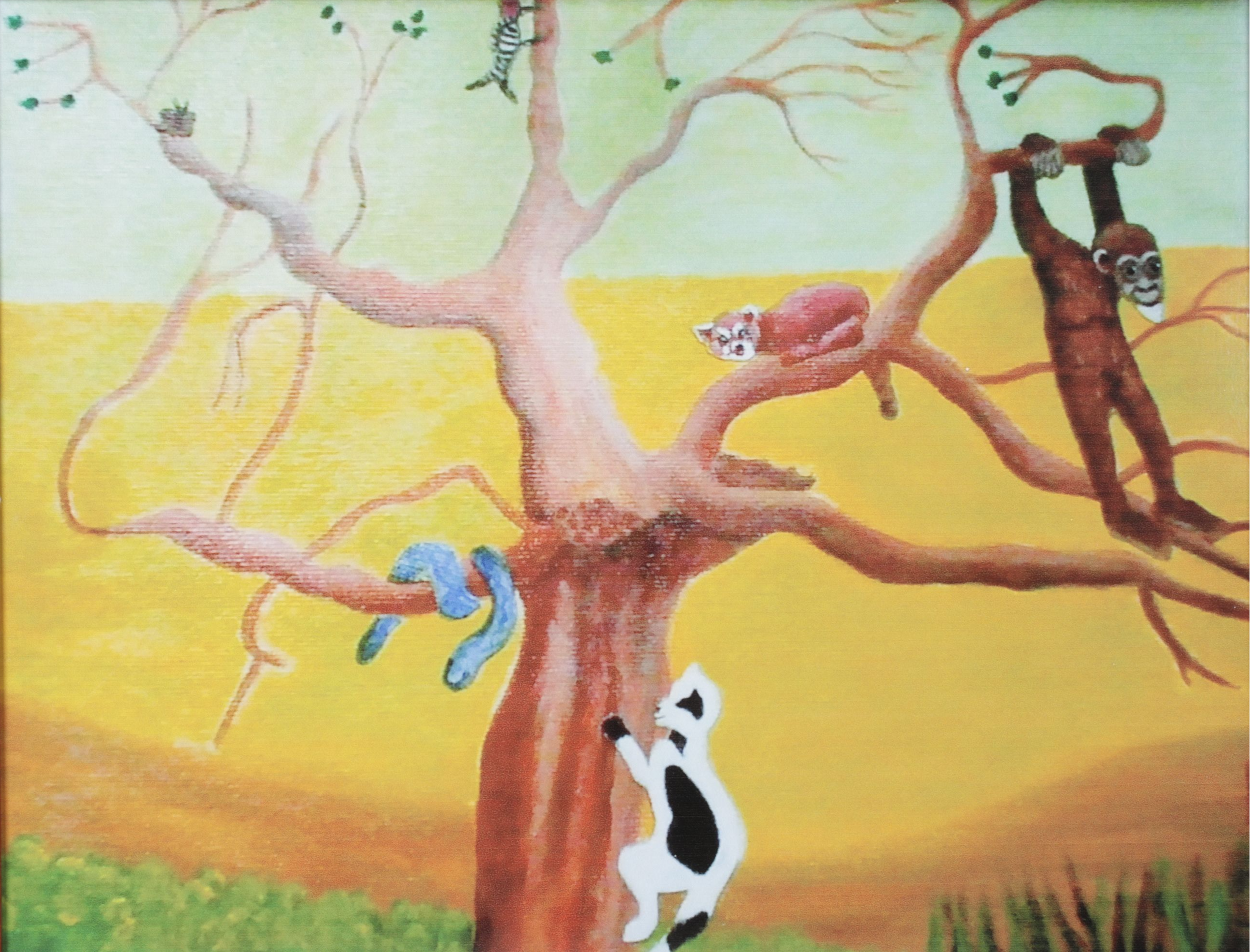 Folk Art Giclée of Animals Finding Sanctuary in a Tree, Early 21st Century