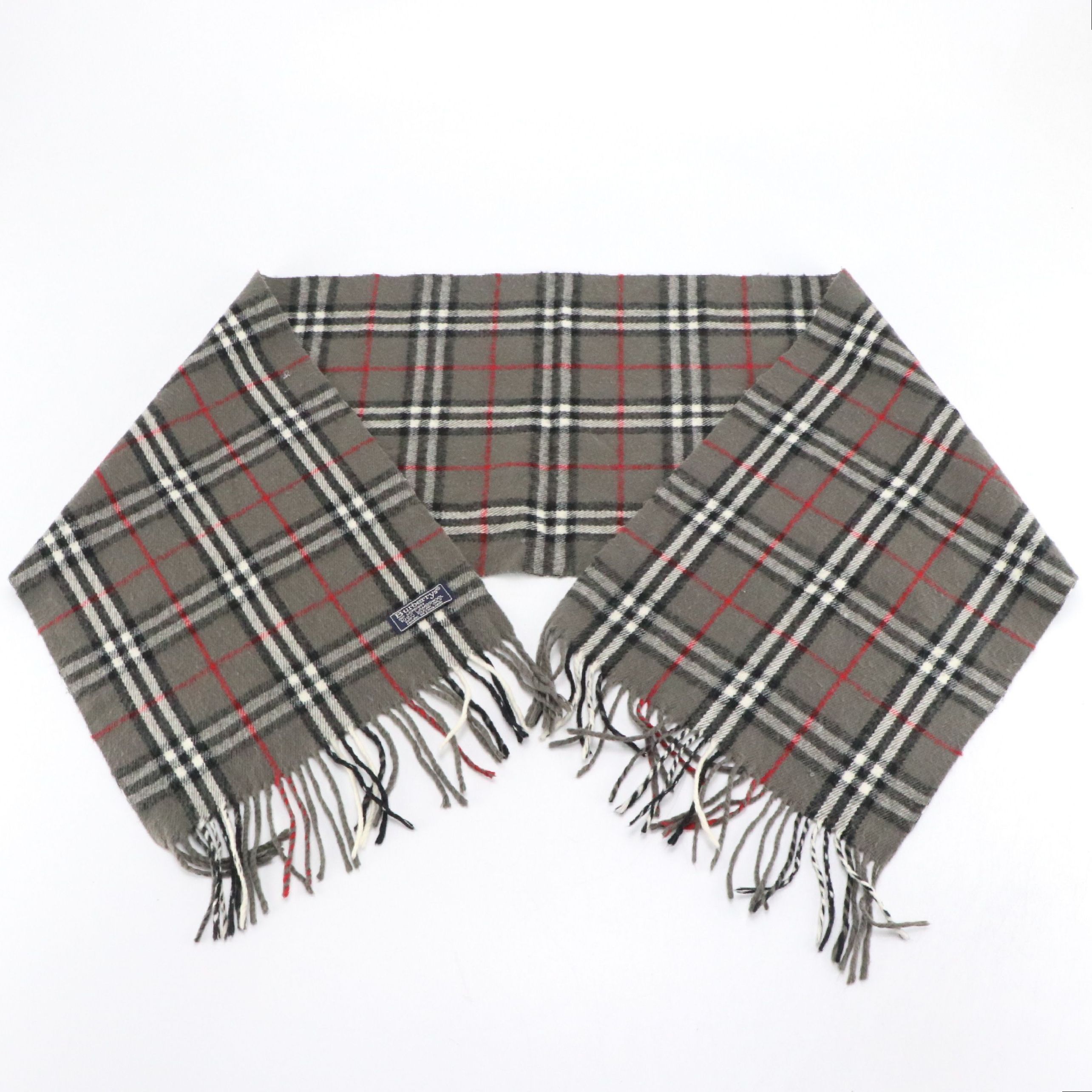 Burberrys of London Grey Nova Check Lambswool Fringe Scarf
