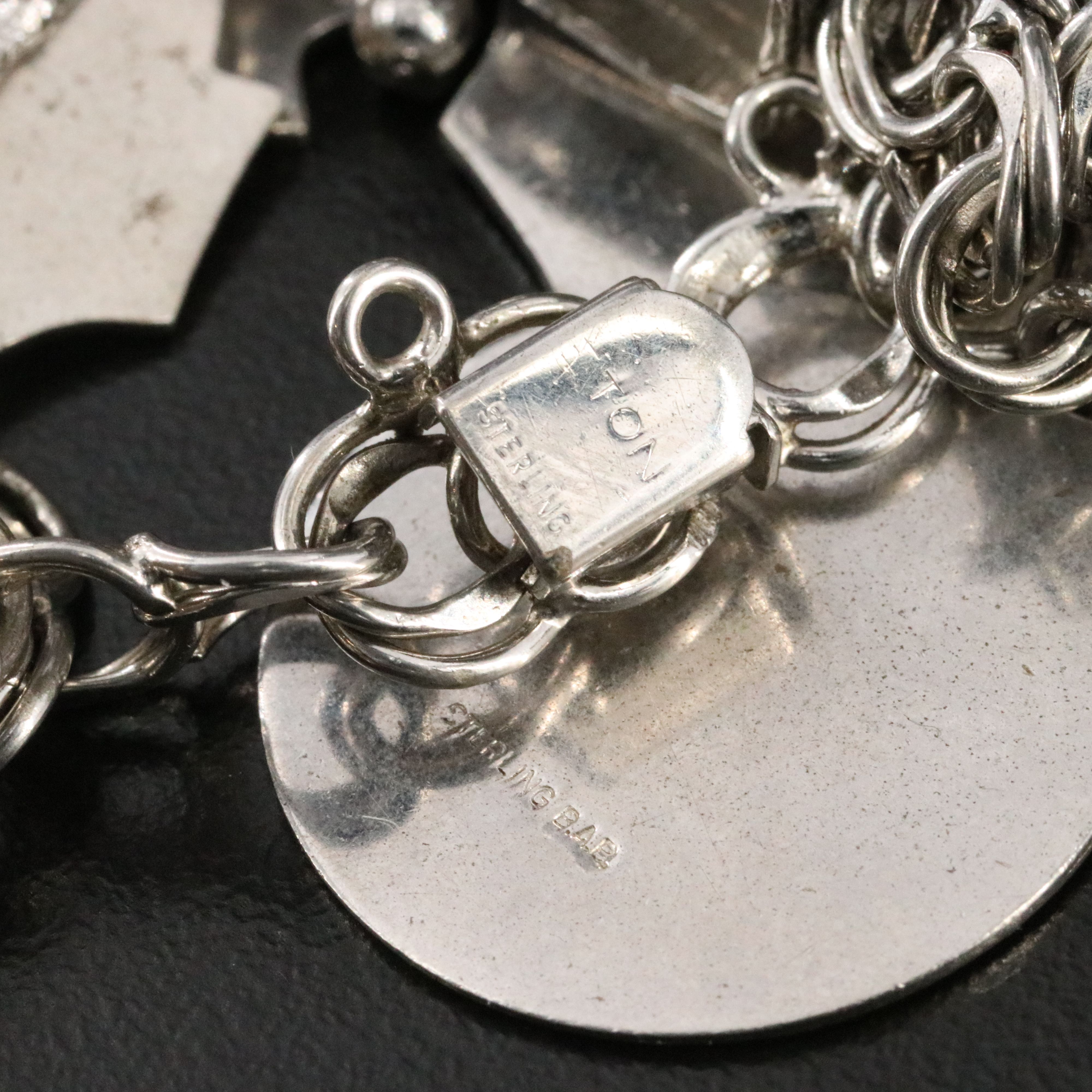 Vintage Sterling Charm Bracelet Featuring Mother-of-Pearl Drums,