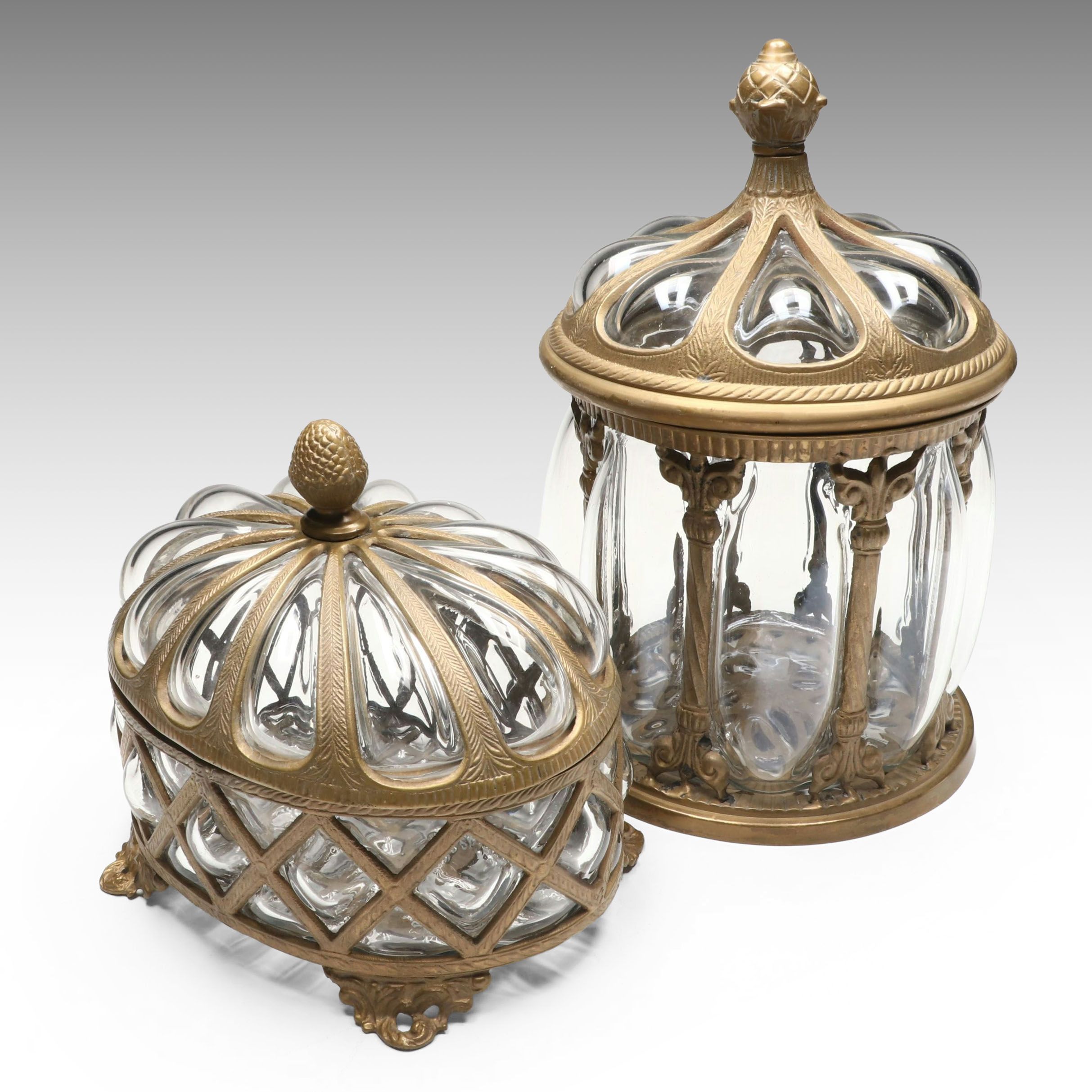 Brass Finish Blown Bubble Glass Apothecary Jars