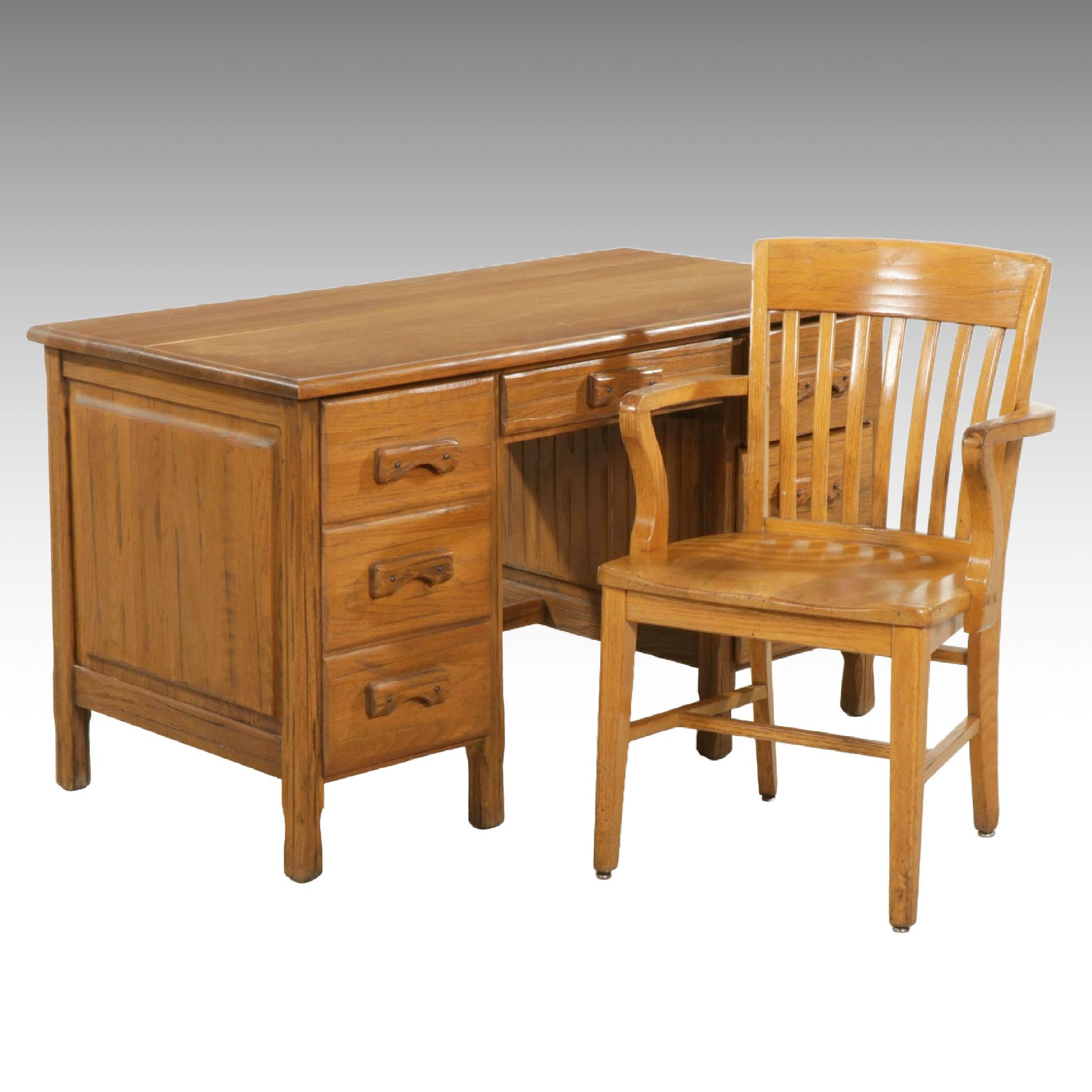 A. Brandt Co. Ranch Oak Pedestal Desk with Chair, Mid to Late 20th C.