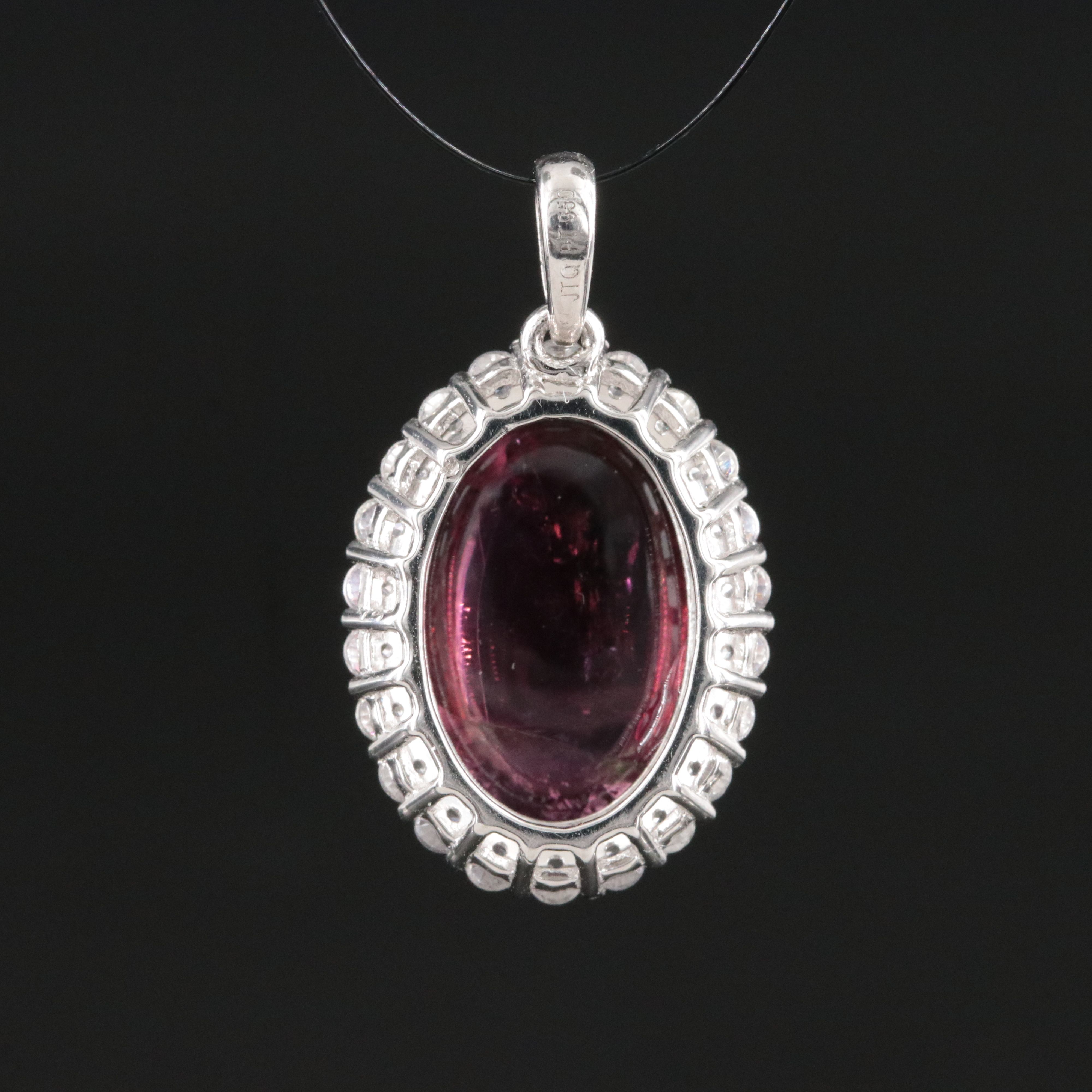 Platinum 6.32 CT Pink Tourmaline and White Sapphire Halo Pendant