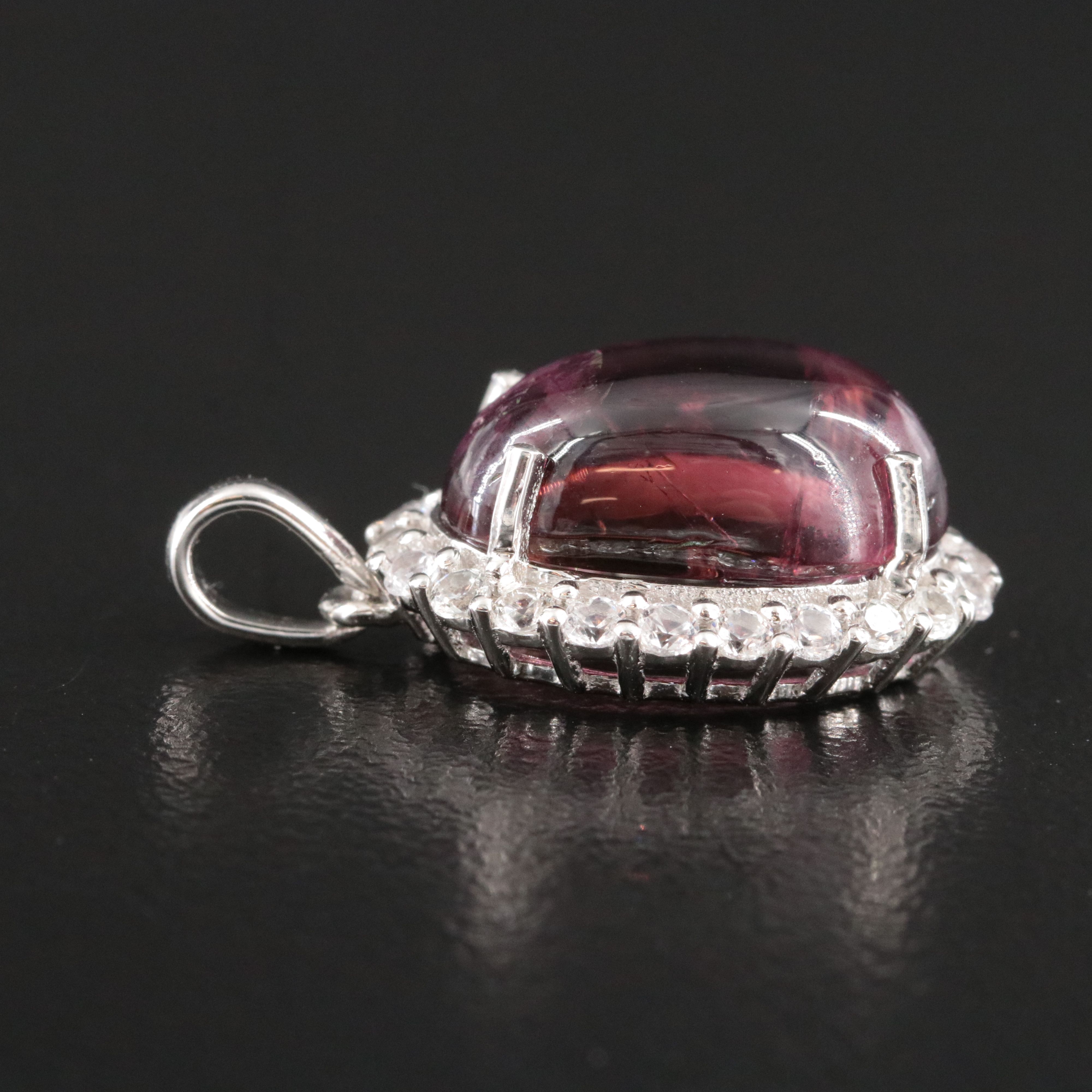 Platinum 6.32 CT Pink Tourmaline and White Sapphire Halo Pendant