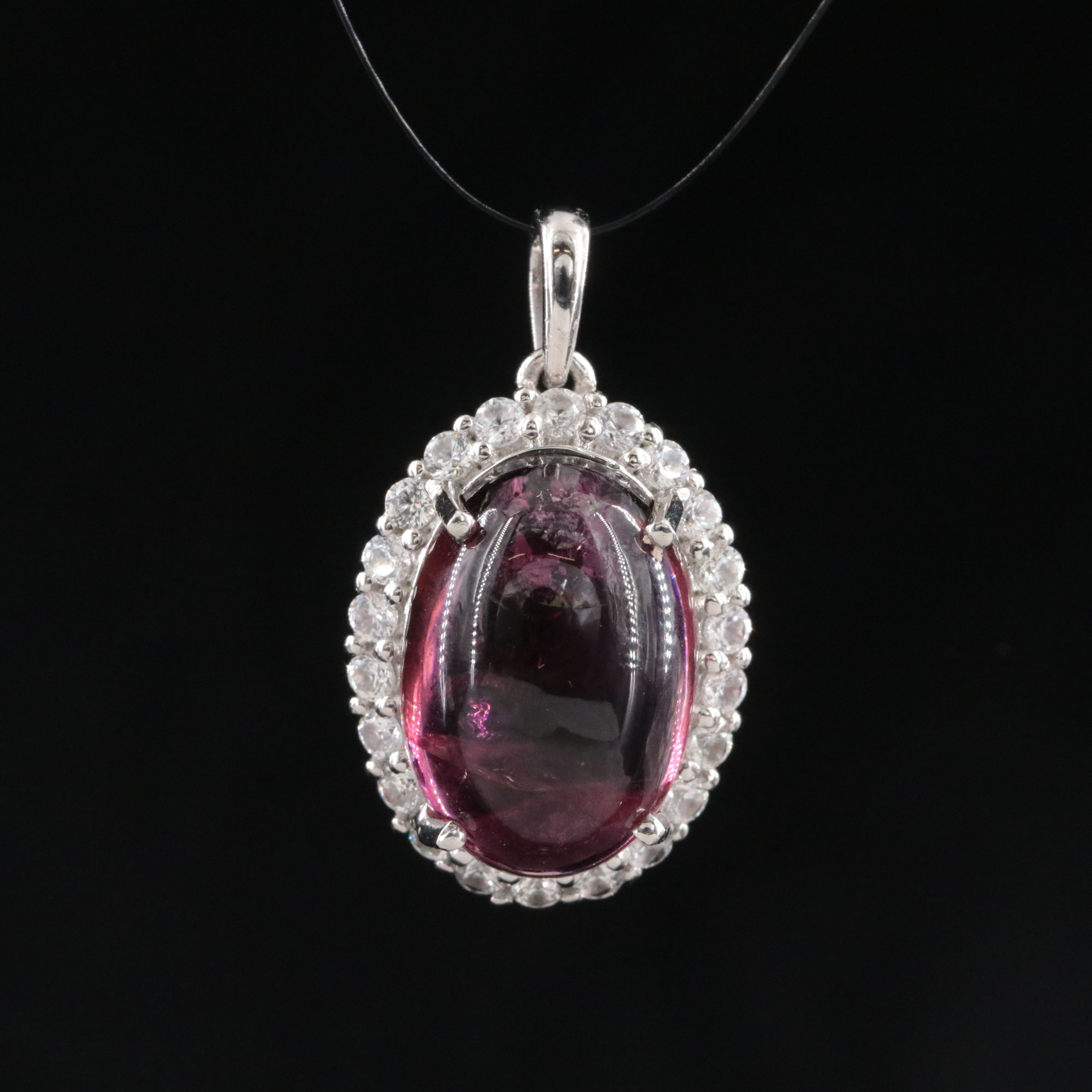 Platinum 6.32 CT Pink Tourmaline and White Sapphire Halo Pendant