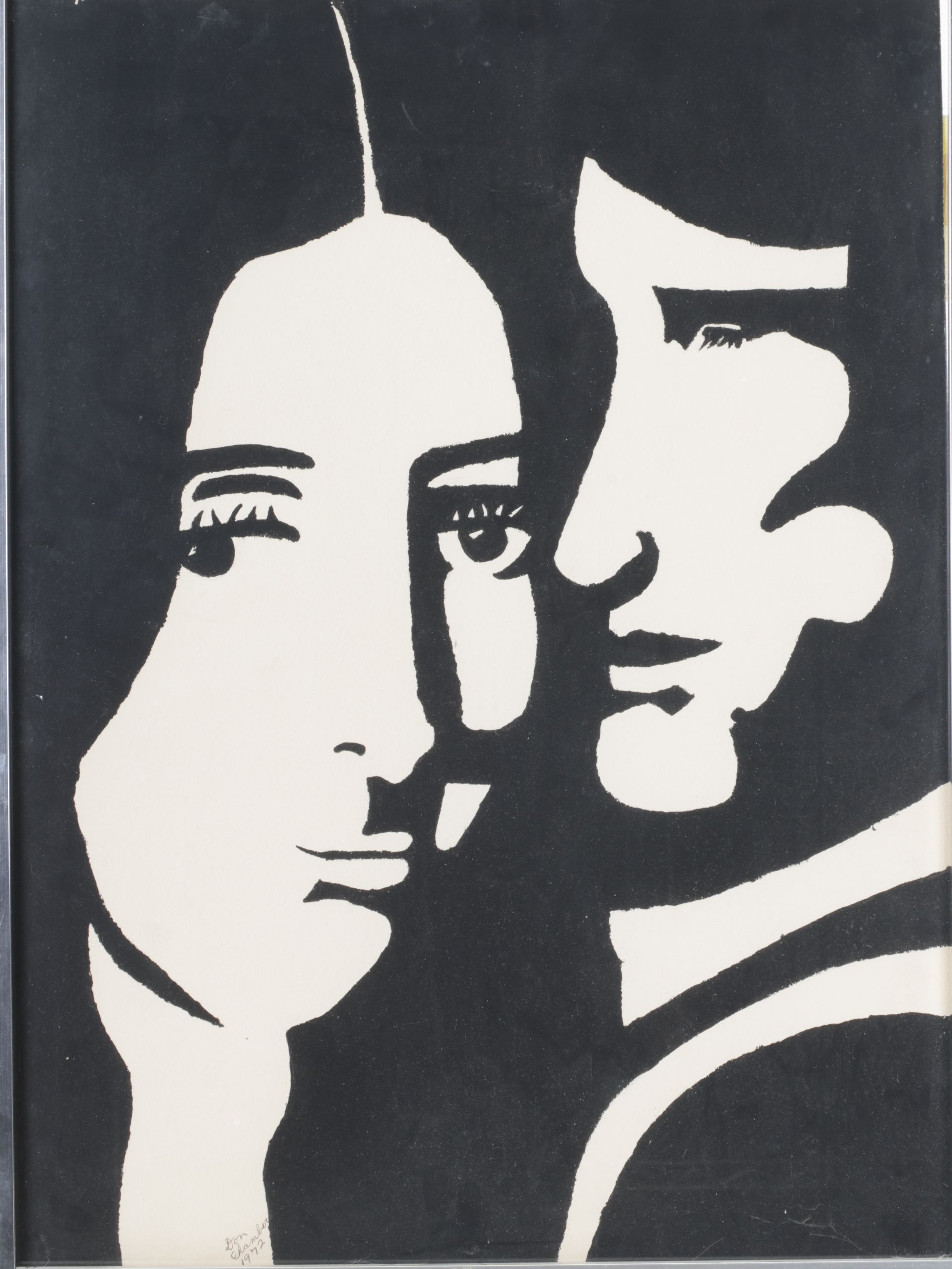 Don Chambers Black & White Acrylic Stencil Portrait "Couple", 1972