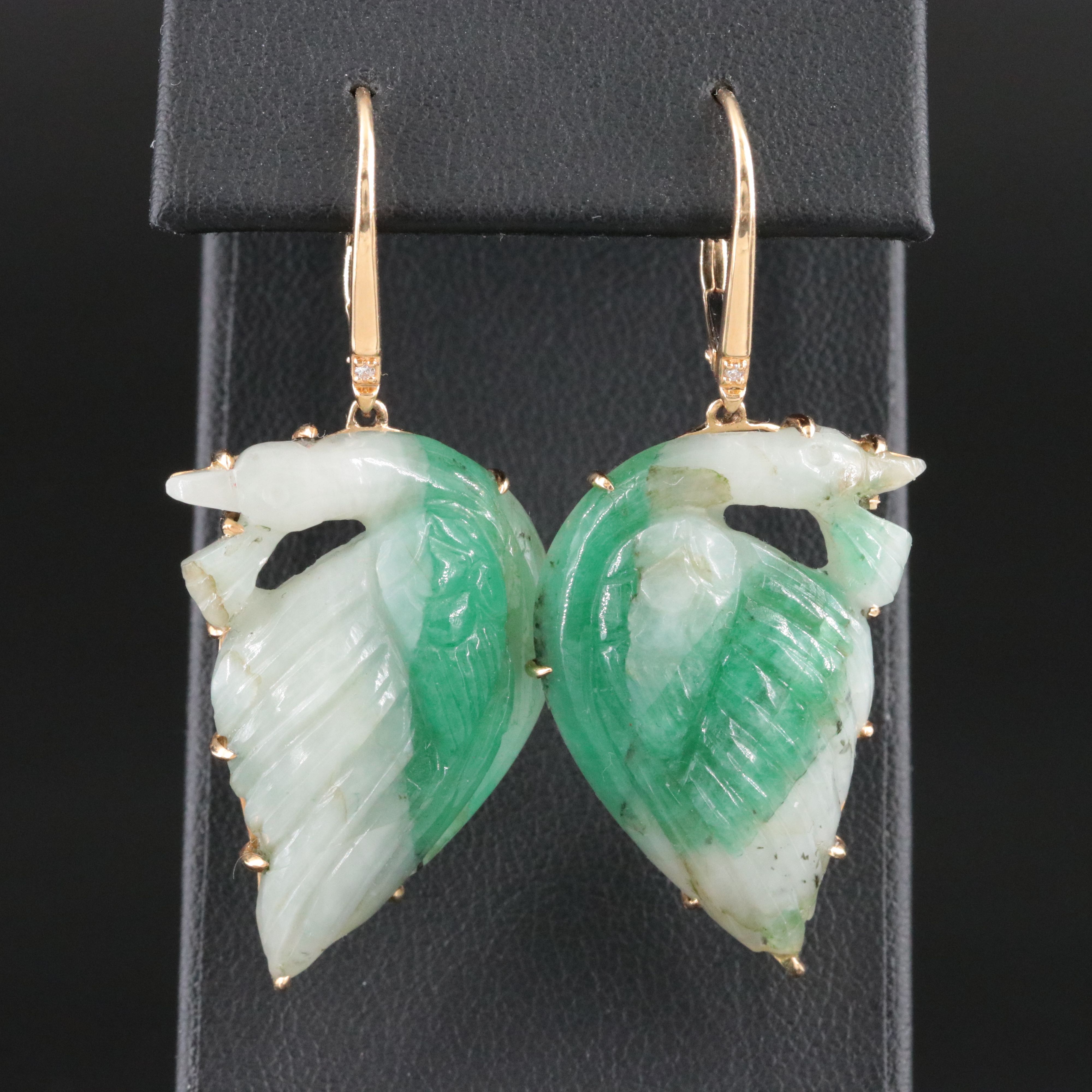 Chromia 18K Carved Beryl and Diamond Drop Earrings