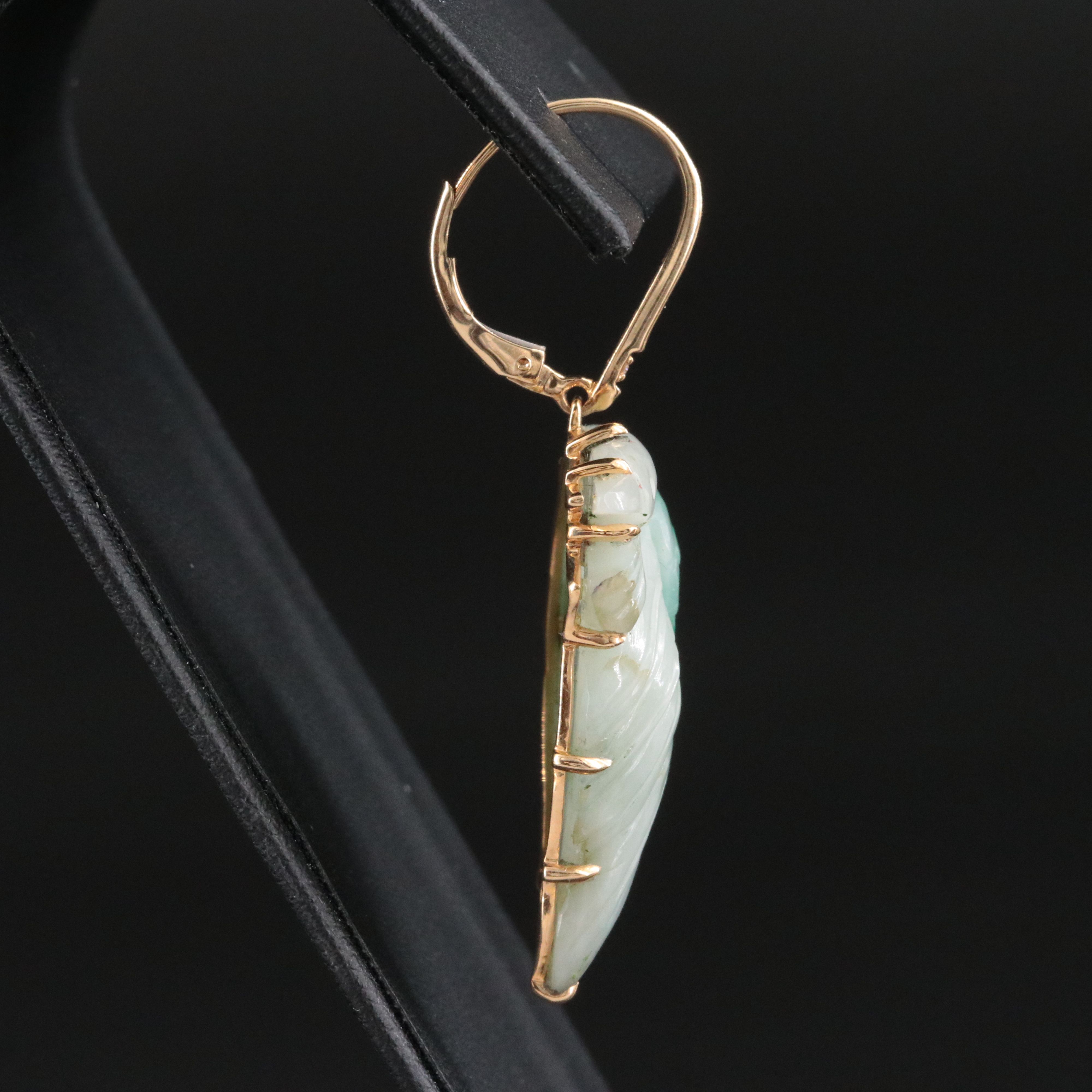 Chromia 18K Carved Beryl and Diamond Drop Earrings