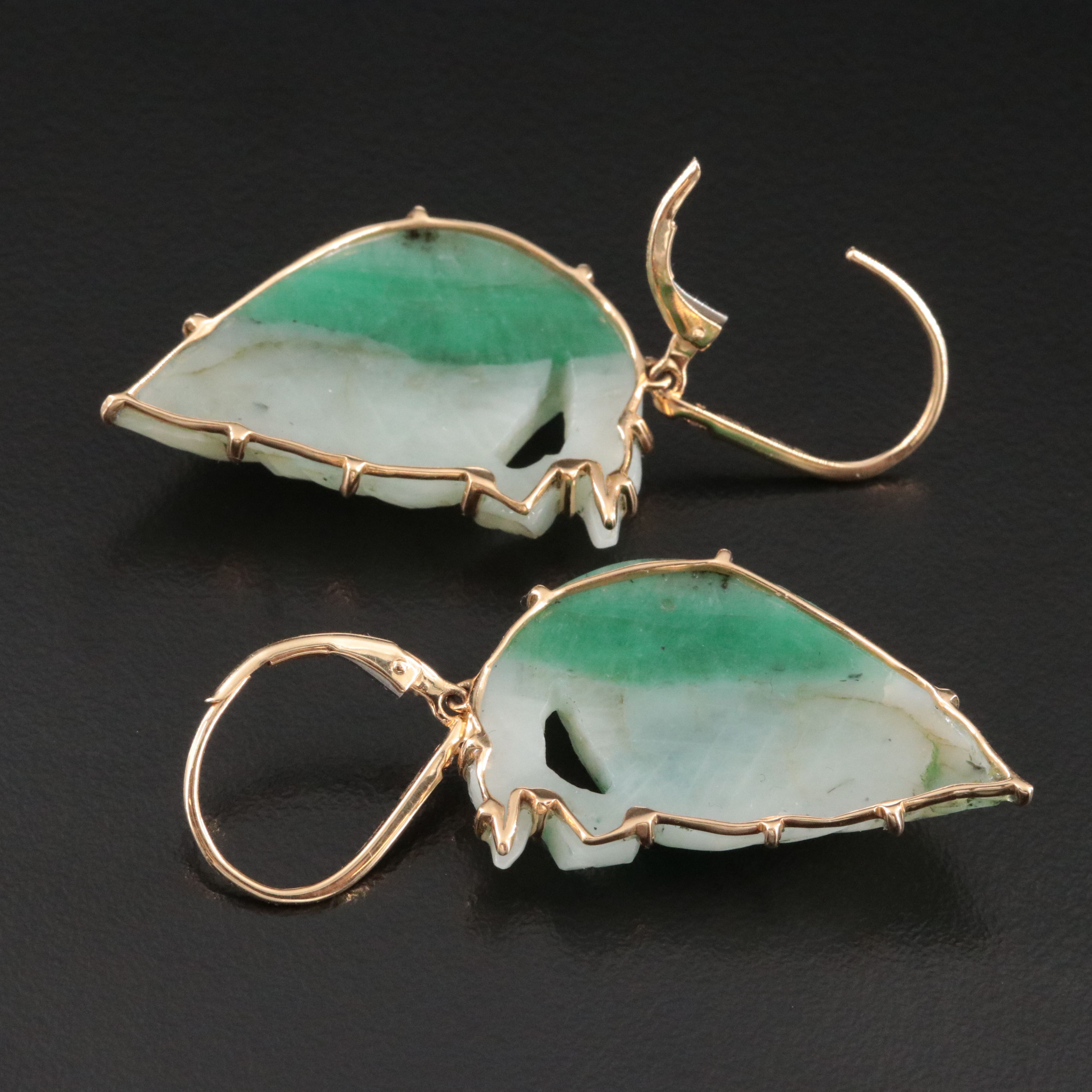 Chromia 18K Carved Beryl and Diamond Drop Earrings