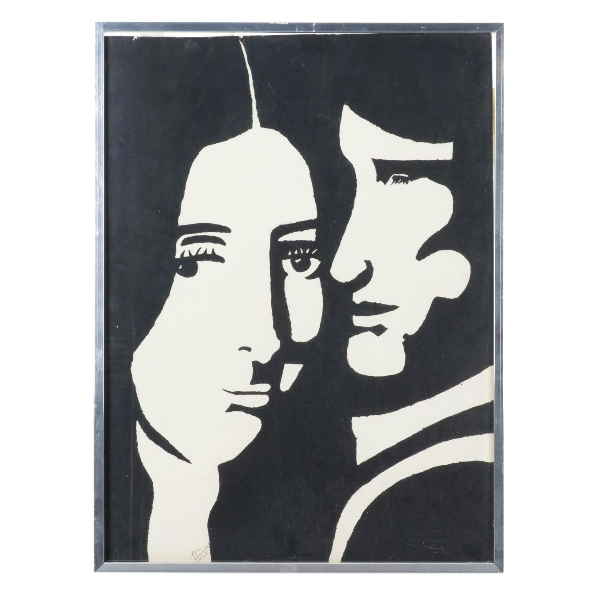 Don Chambers Black & White Acrylic Stencil Portrait "Couple", 1972